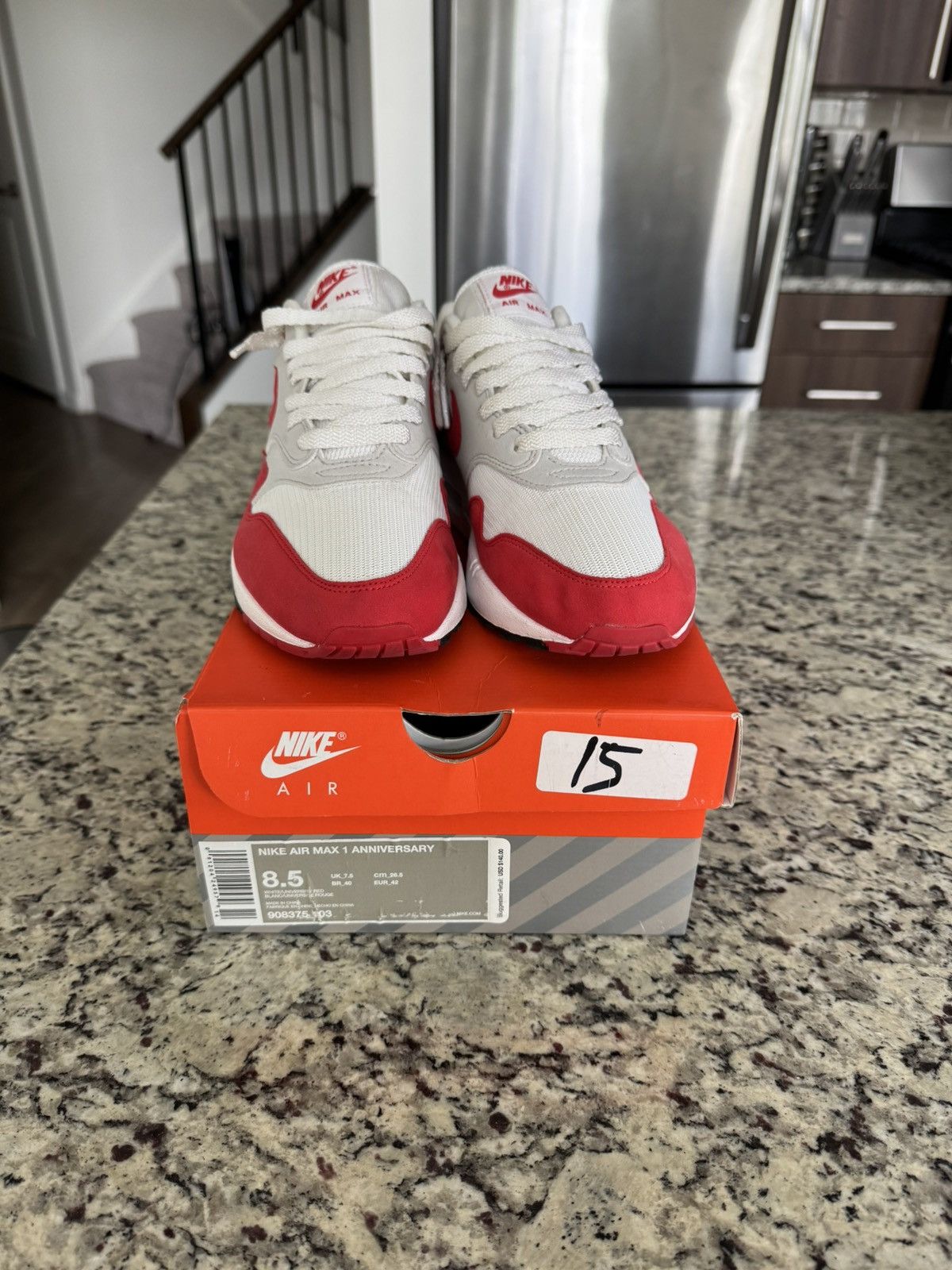 Nike Nike Air Max 1 “Anniversary Red” 2018 Size US 8 / EU 41 - 2 Thumbnail