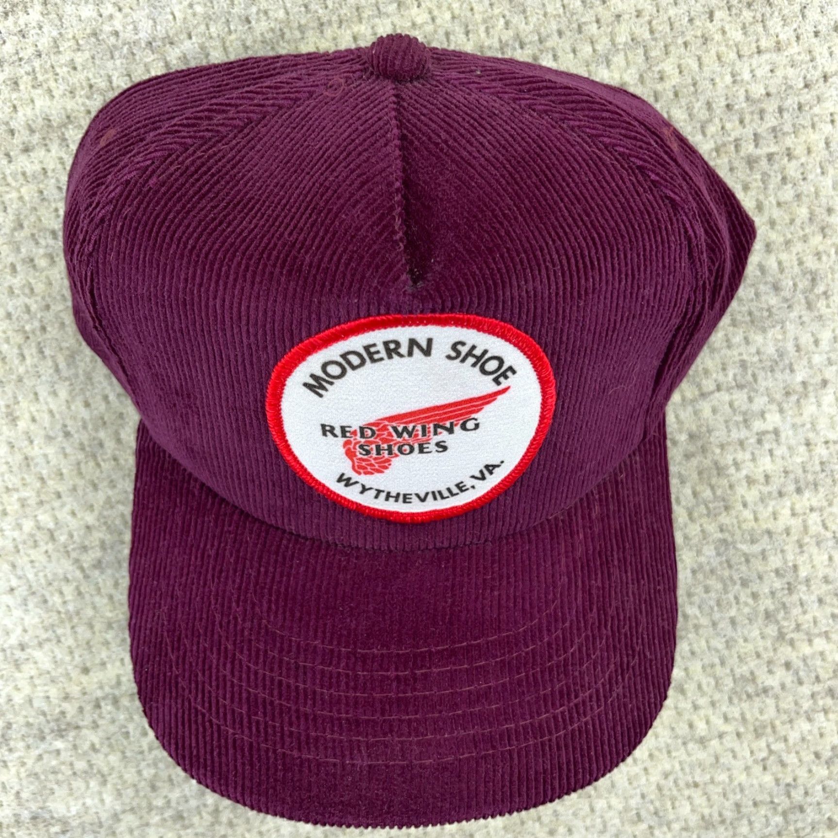 Vintage VINTAGE Red Wing Shoes Baseball Cap Hat Snapback Adjustable Corduroy Maroon 90s Retro Patriotic Men Size ONE SIZE - 3 Thumbnail