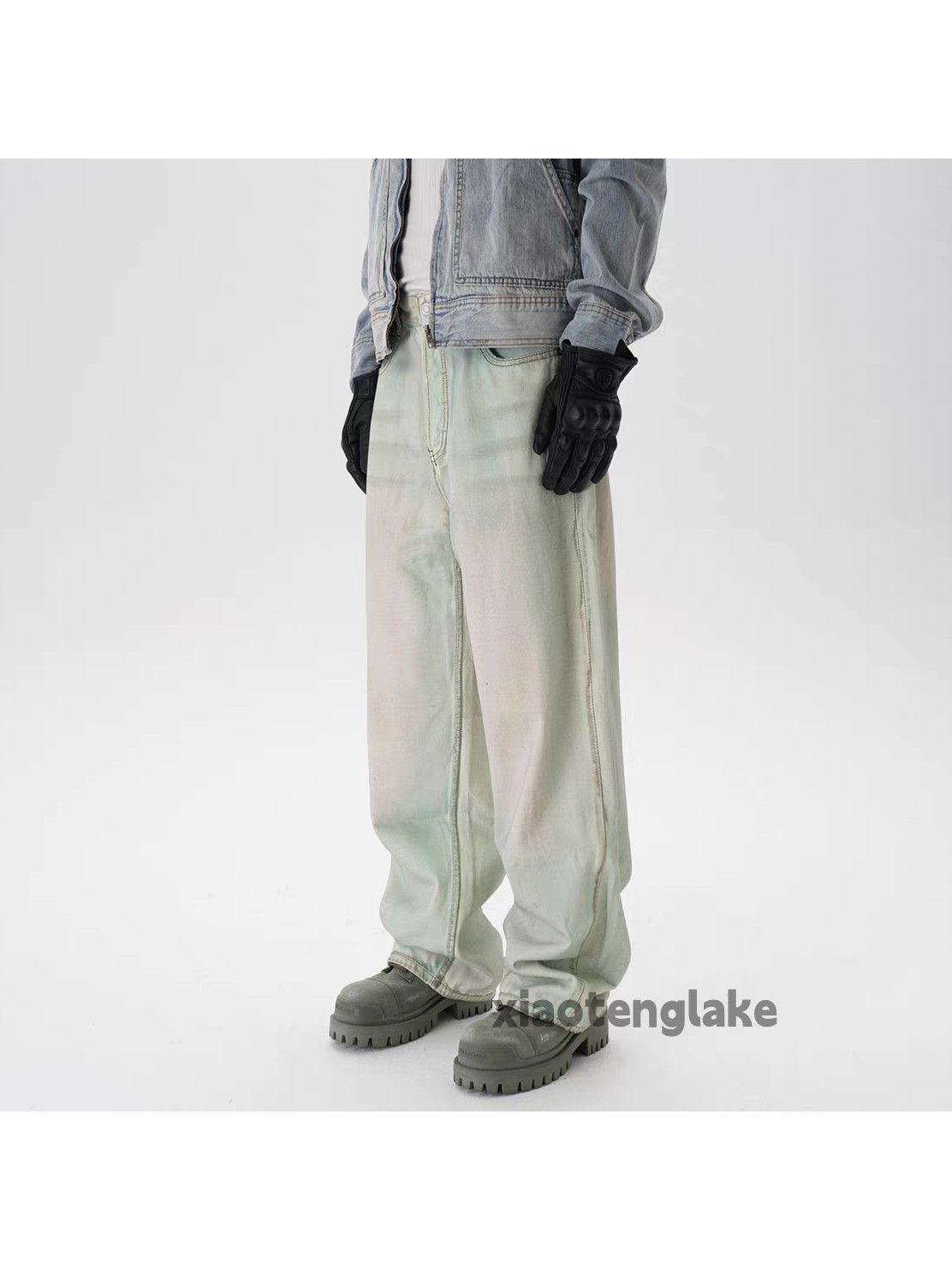 Jean Unisex washed faded loose baggy stain hiphop pants Size US 32 / EU 48 - 6 Thumbnail