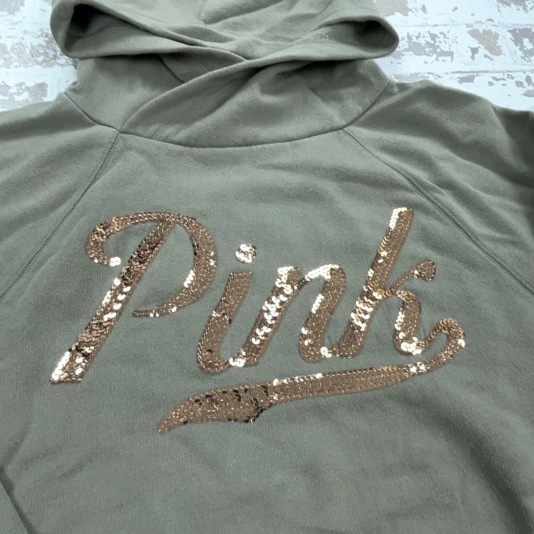 Victoria's Secret Victoria's Secret PINK Hoodie Women XS Green Solid Pullover Hooded Sweatshirt Zipper Logo All Seasons Full Zip Pockets Graphic Print Vintage VTG 90s? Size XS / US 0-2 / IT 36-38 - 3 Thumbnail