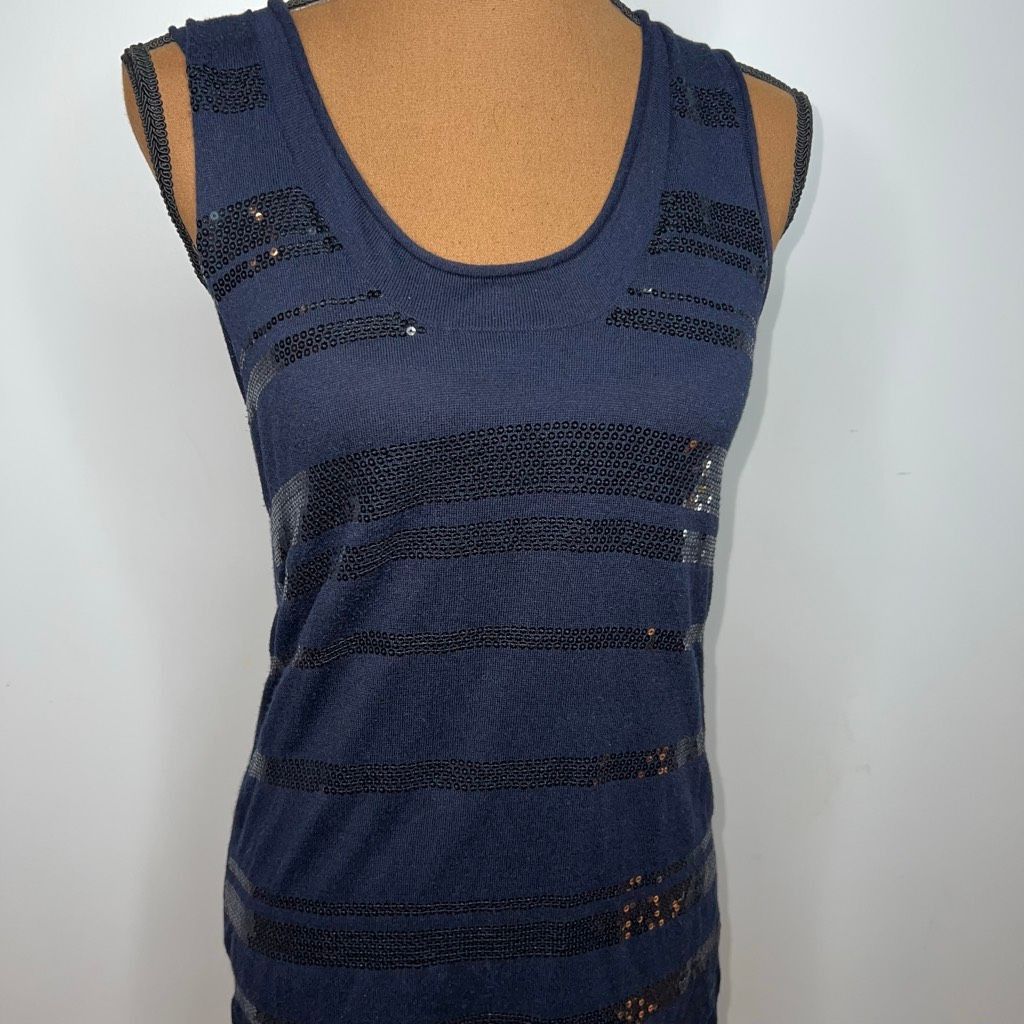 Banana Republic Banana Republic, Navy Blue Front Sequin Striped Long Tank, Women’s Small Size S / US 4 / IT 40 - 13 Thumbnail
