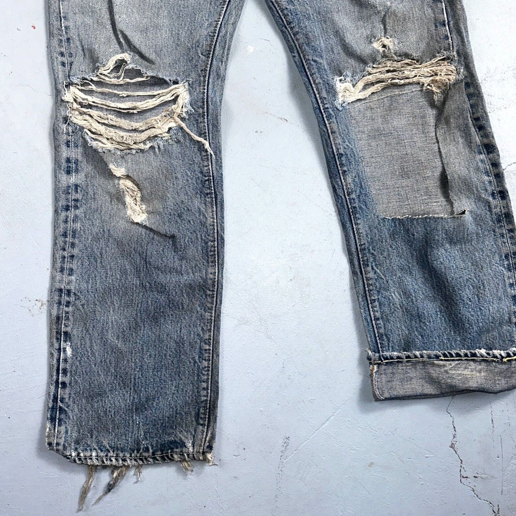 Levi's VINTAGE Levi's 501 XX Jeans - 70s Redline Selvedge, Thrashed, Ripped, Blue Denim, Button Closure, 29x29, Regular, Men's Size 29, Classic Straight Fit Size US 29 - 3 Thumbnail
