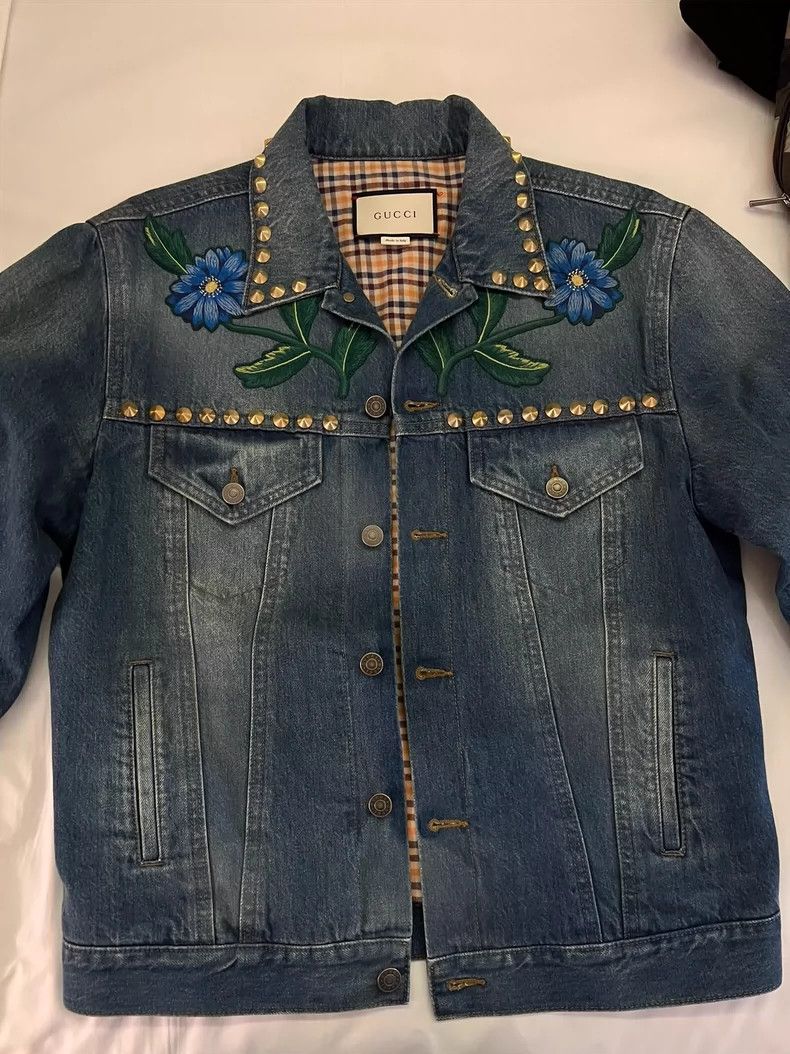 Gucci Denim Jacket with Floral Embroidery