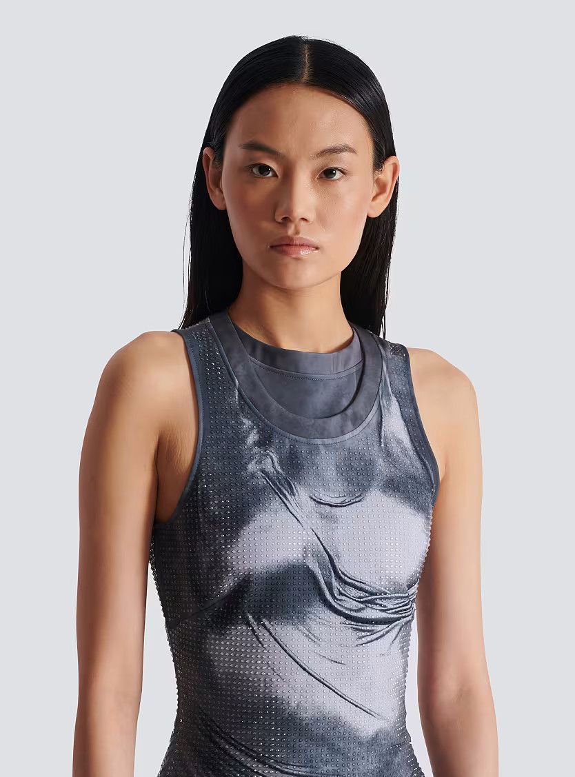 Balmain o1s1wg111225 Draped Trompe Strass Dress in Grey Size M / US 6-8 / IT 42-44 - 6 Thumbnail