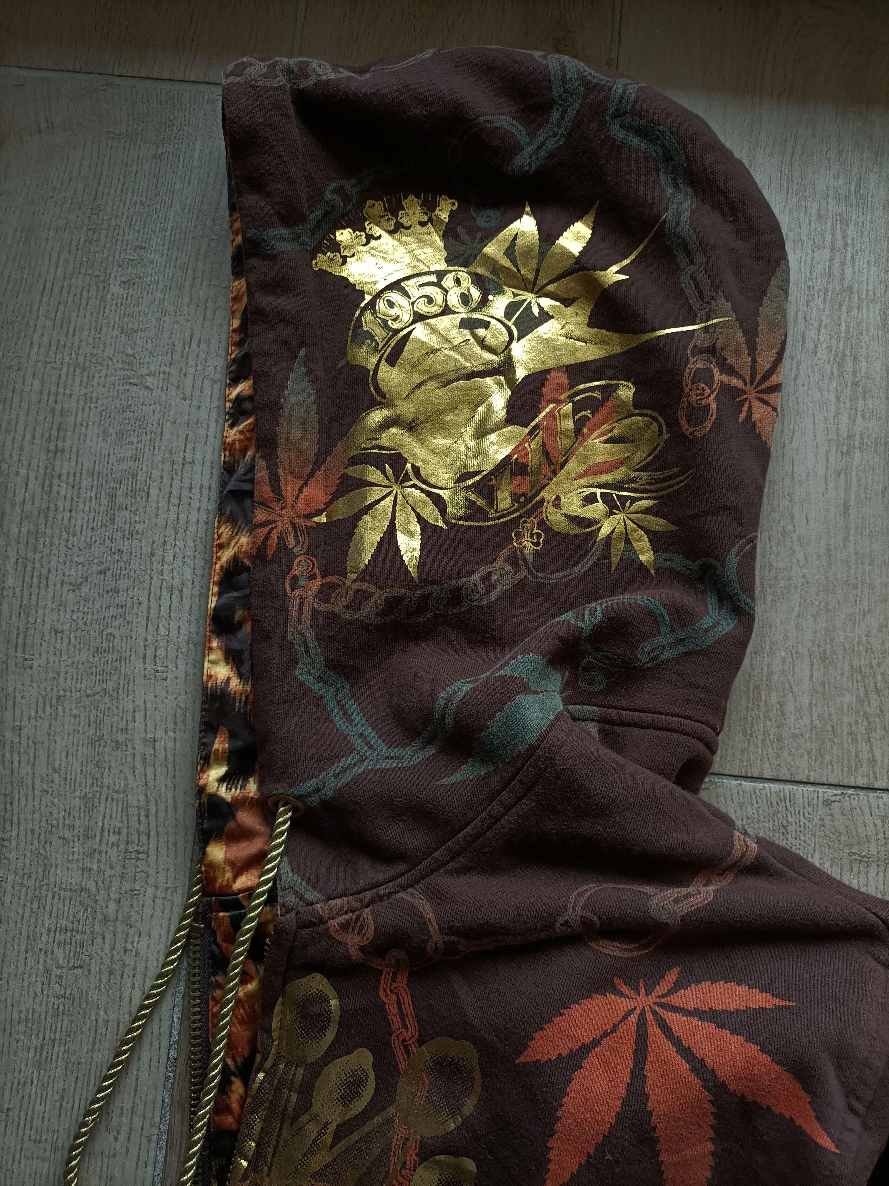 Ed Hardy 2000 Brown and Gold reverseble hoodie zip mcblinge Size US L / EU 52-54 / 3 - 4 Thumbnail