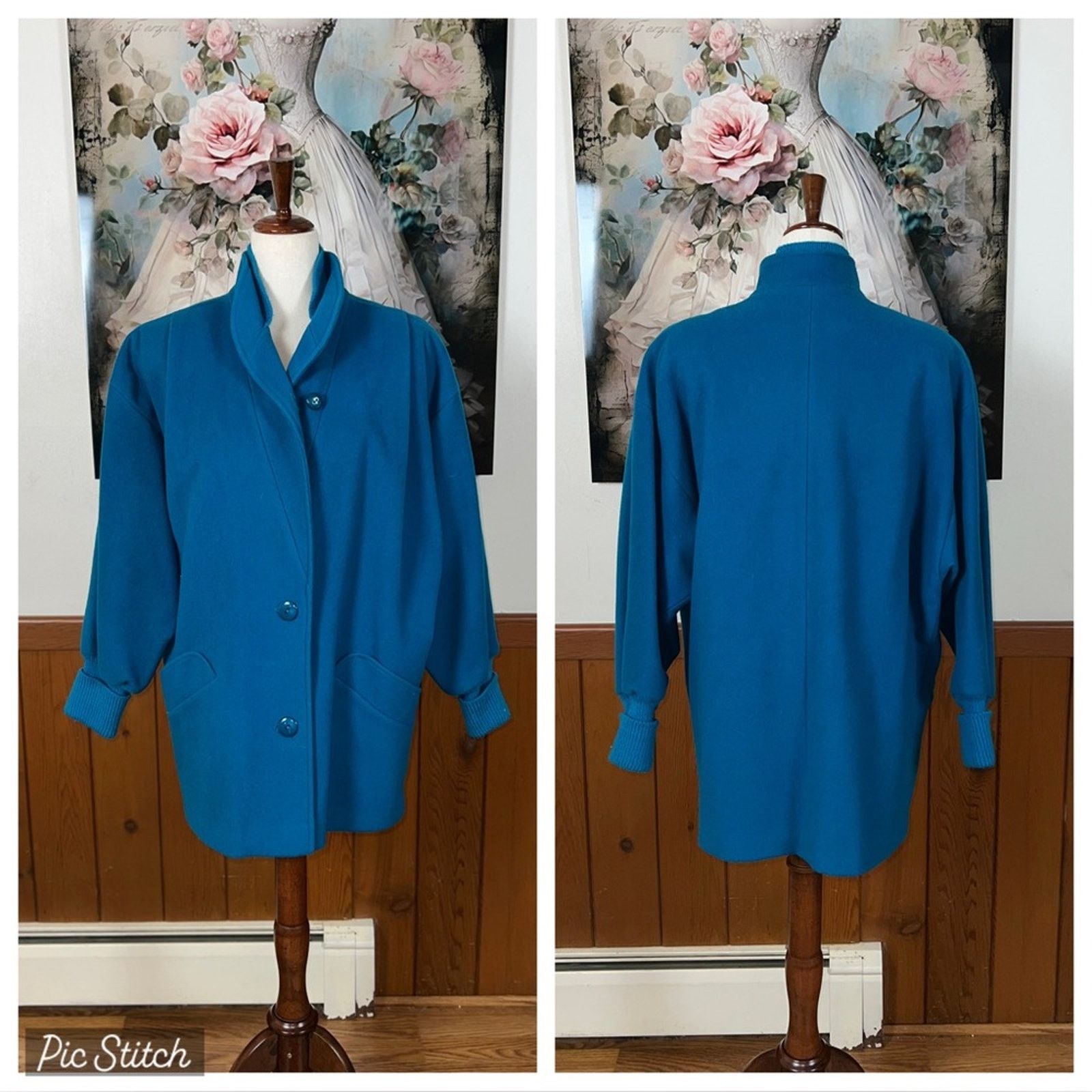 Vintage Beautiful Vintage 1980s Portrait Wool Coat! Size L / US 10 / IT 46 - 1 Thumbnail