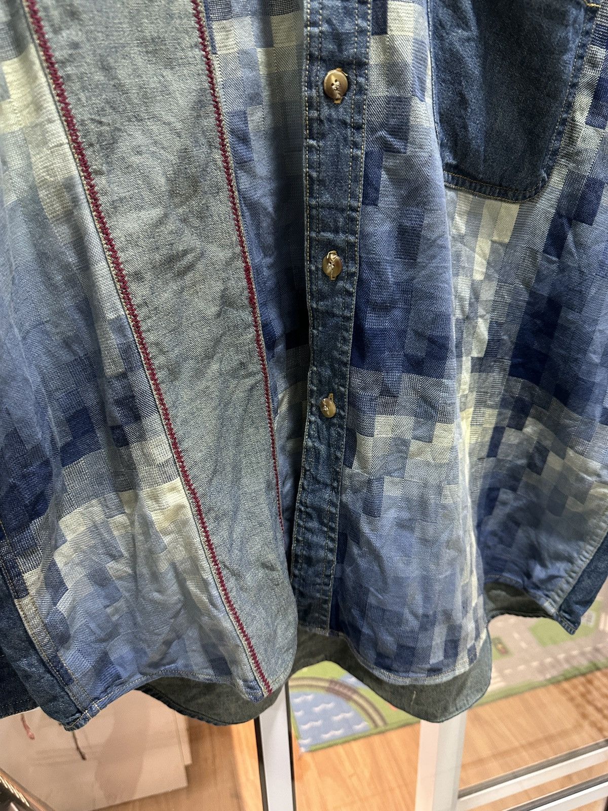 Japanese Brand Sentimental Boy Japan Patchwork Distressed Style Button Up Size US L / EU 52-54 / 3 - 9 Thumbnail