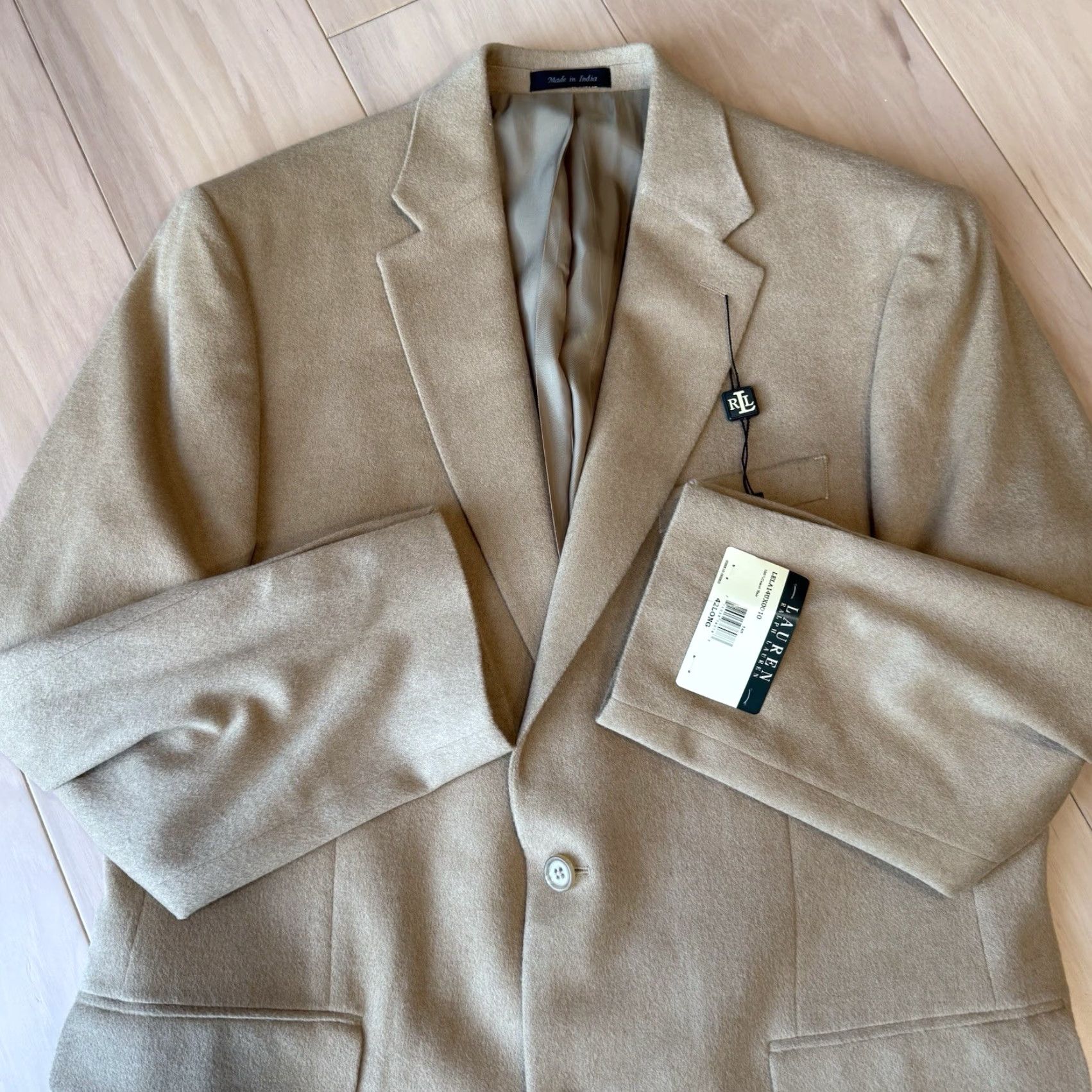 Ralph Lauren VINTAGE Lauren Ralph Lauren Blazer 42L Beige Camel Hair NWT Wool Lining Button Logo Zipper Mens Classic Mid-Length Overcoat, Beige, 42L, Blazer Size 42R - 6 Thumbnail