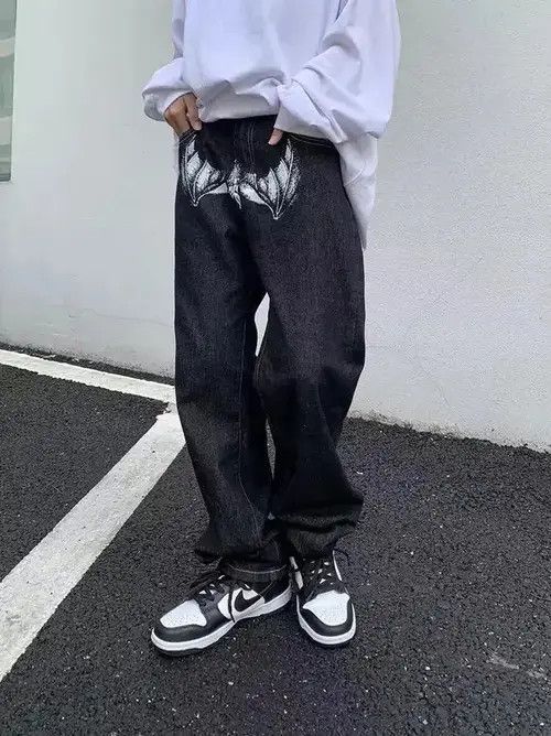 Japanese Brand × Jean Retro washed weird skull print straight jeans Size US 32 / EU 48 - 3 Thumbnail