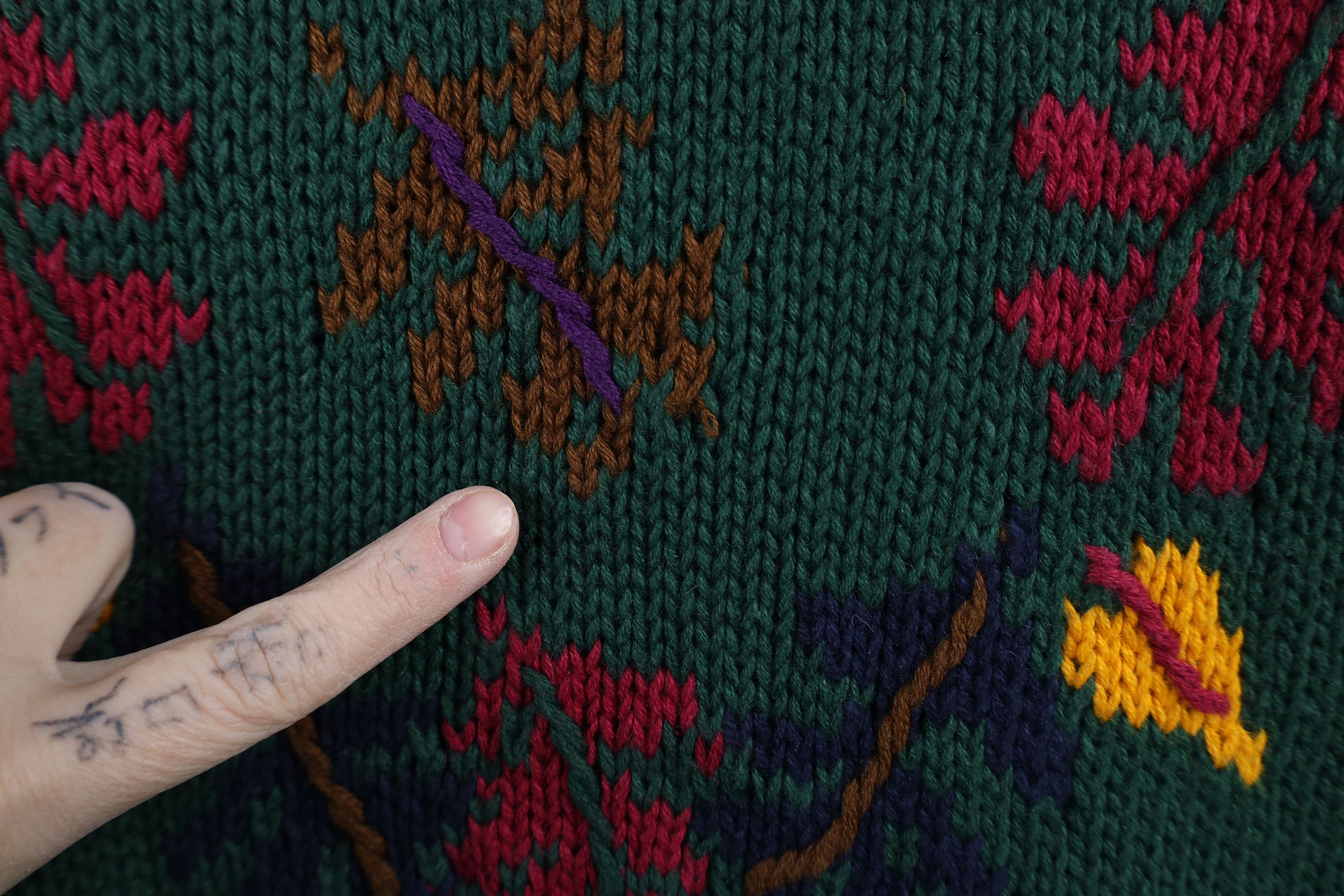 Vintage Vintage 90s Streetwear Leaf Chunky Knit Turtleneck Sweater Size XL / US 12-14 / IT 48-50 - 4 Thumbnail