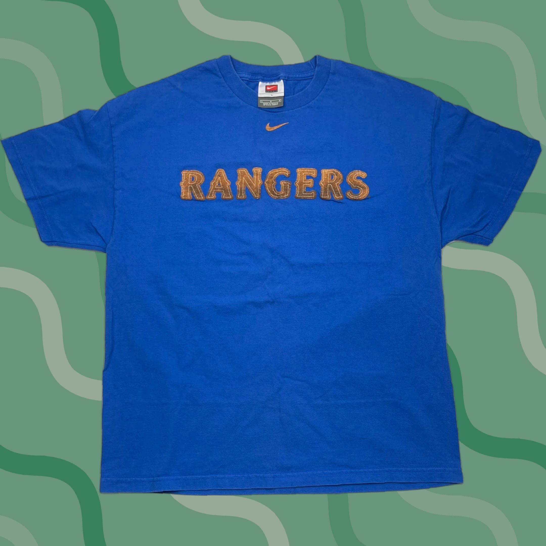 Nike VINTAGE Nike Mens T-Shirt MLB Texas Rangers Center Swoosh Crew Neck Short Sleeve Blue L Size US L / EU 52-54 / 3 - 1 Thumbnail