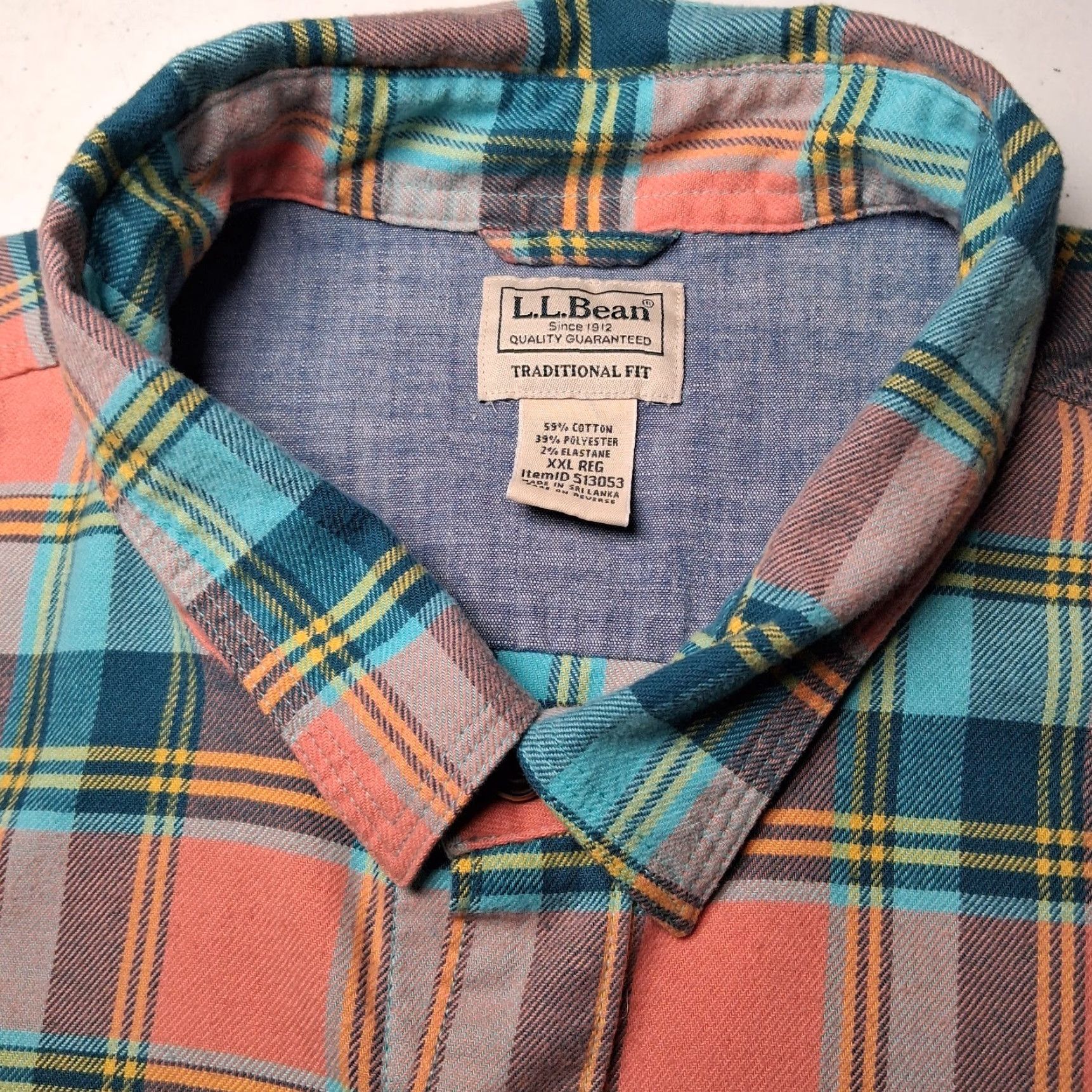 Vintage LL Bean Flannel Shirt Men XXL Reg Traditional Fit Peach Blue Plaid Button Down Size US XXL / EU 58 / 5 - 4 Thumbnail