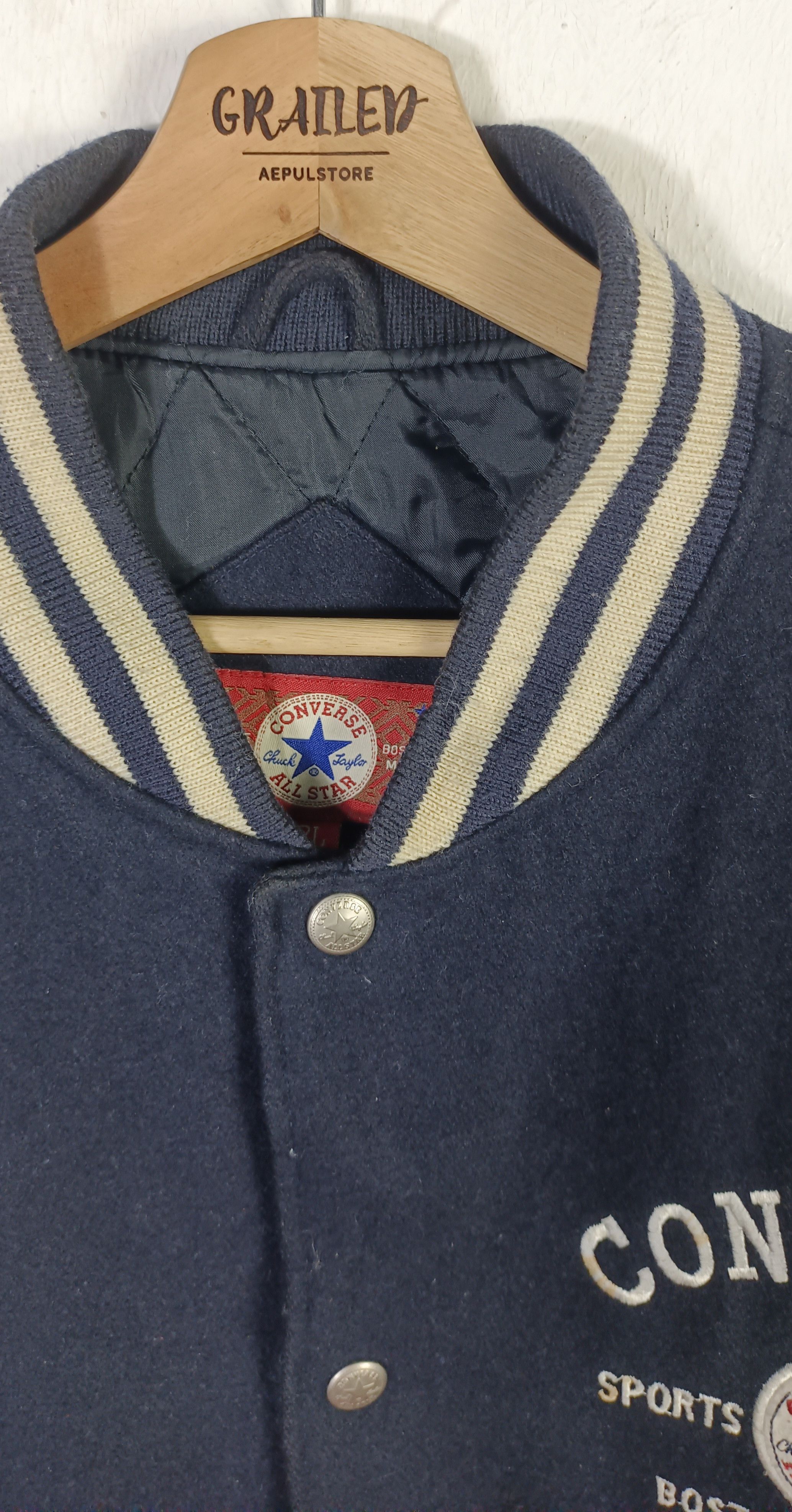 Converse CONVERSE Embroidery logo Leather Sleeve Varsity Jacket Size US XL / EU 56 / 4 - 11 Thumbnail