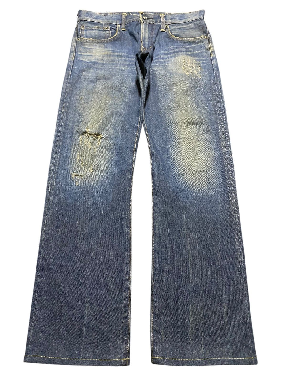 Edwin Vintage Edwin 503R Blue Trip Grunge Distressed Loose Jeans Size US 33 - 1 Thumbnail