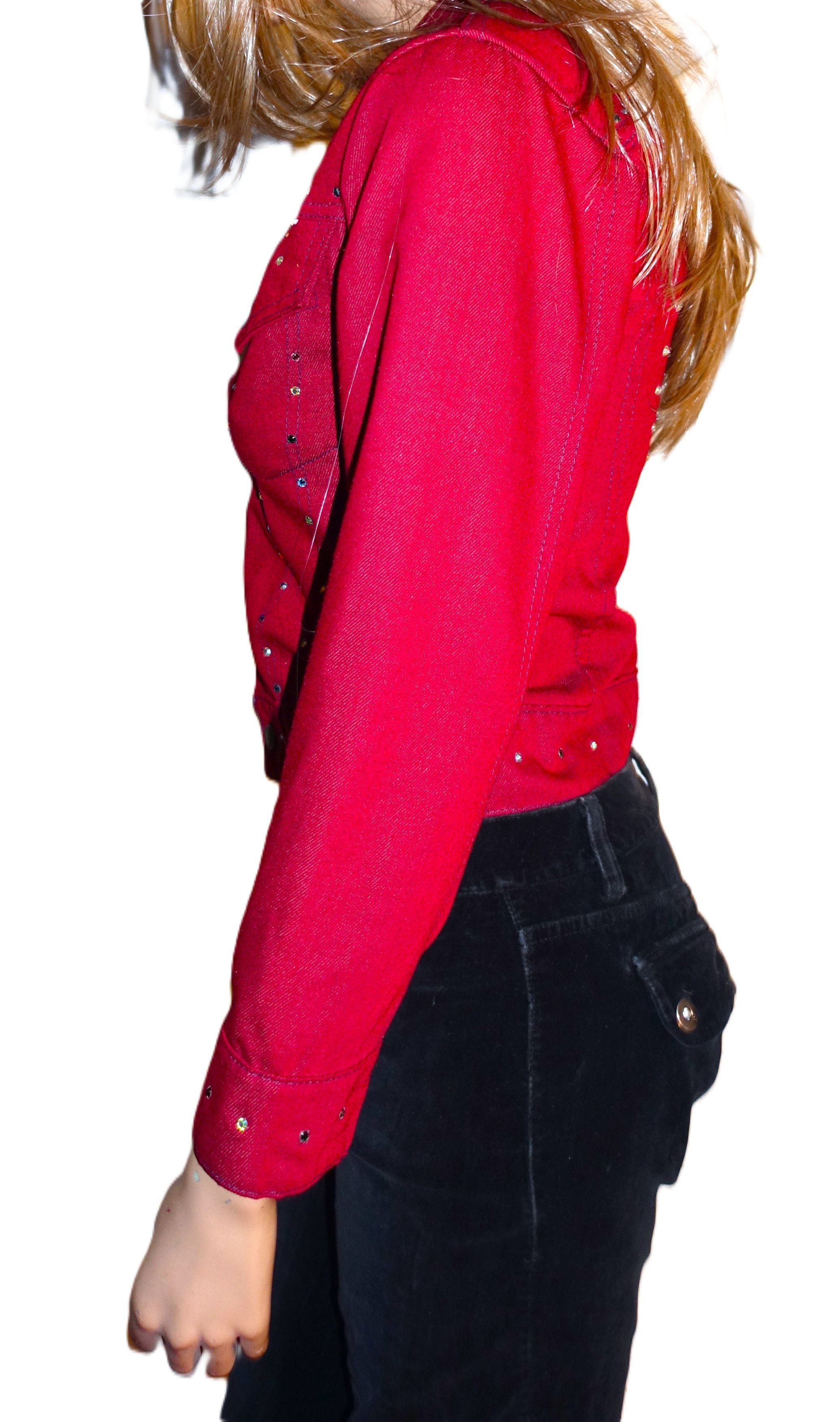 Vintage Vintage Put on Shop Burgundy Crystals Jean Jacket 14 XS Size XS / US 0-2 / IT 36-38 - 4 Thumbnail
