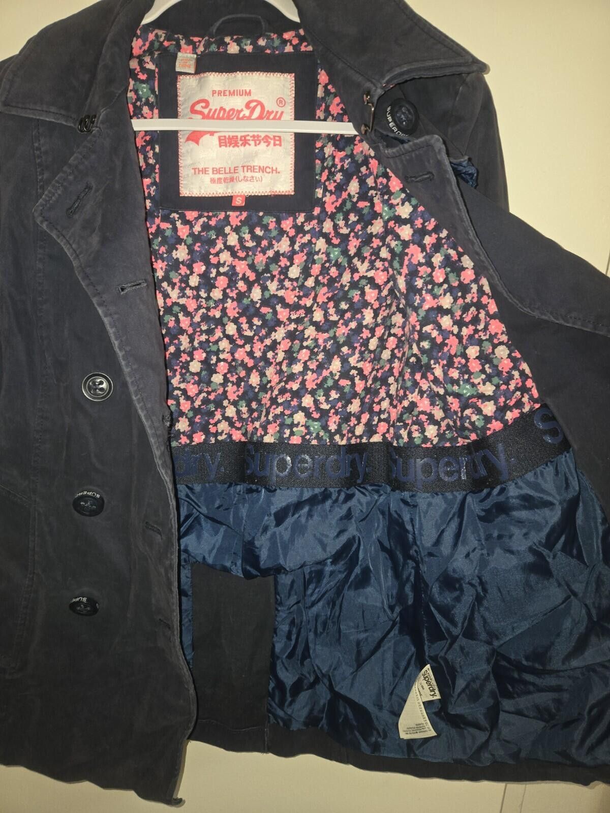 Superdry SUPERDRY Women's Navy Blue Pea Coat Size Small No Belt Size S / US 4 / IT 40 - 4 Thumbnail