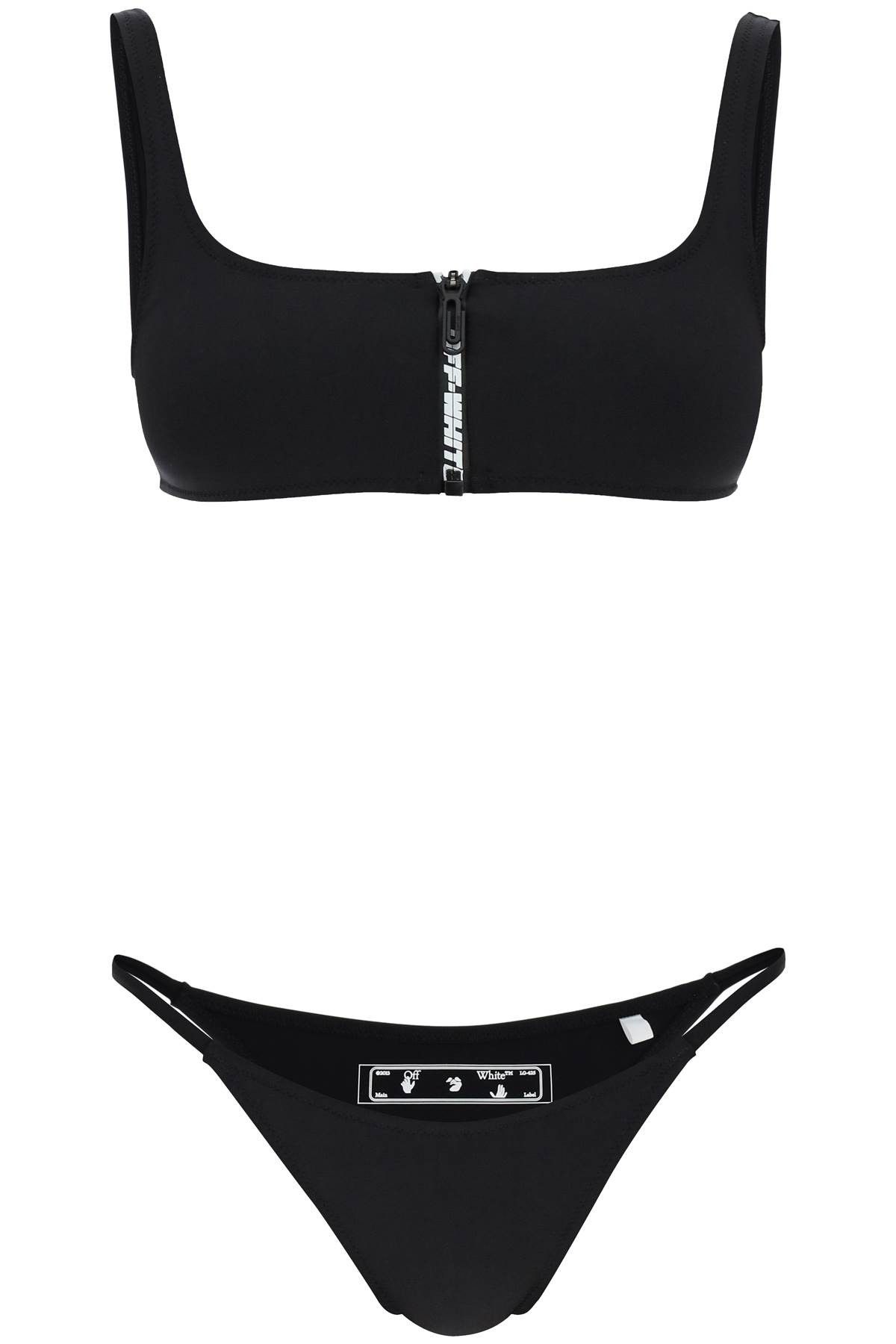 image of Off White Bikini Set With Zip And Logo in Nero, Women's (Size XS)