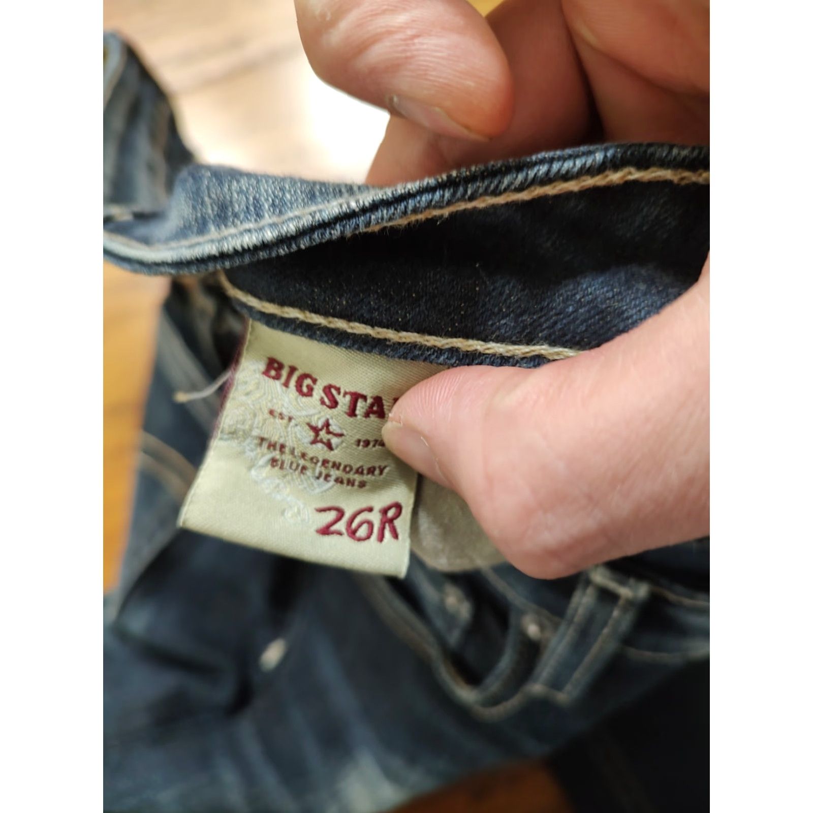 Denime Big Star Jenae Slim Straight Denim Dark Wash Jeans Womens 26 Inseam 31 5-Pocket Blue Cotton Blend Belt Loops Embroidered Studded Slimming Vintage No Size 26" / US 2 / IT 38 - 7 Thumbnail