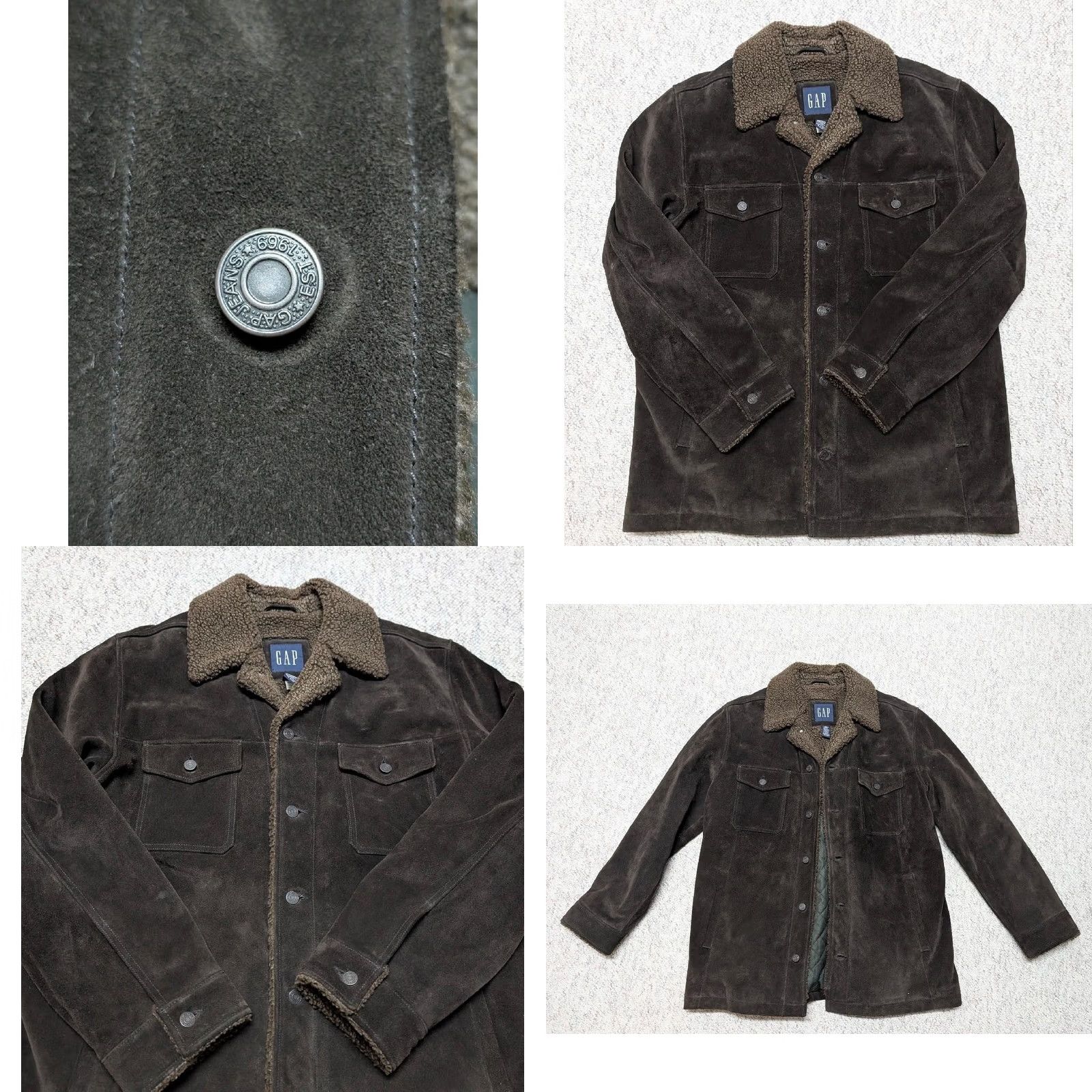 Gap VINTAGE GAP Leather Jacket TRUCKER Men's L Brown Suede Cowhide Wool Sherpa Collar 70s 80s Western Style Size US L / EU 52-54 / 3 - 8 Thumbnail