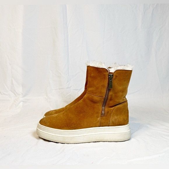 J/Slides J/Slides Tristan Tan Suede Fur Sneaker Booties Ankle Boots Size US 7.5 / IT 37.5 - 3 Thumbnail