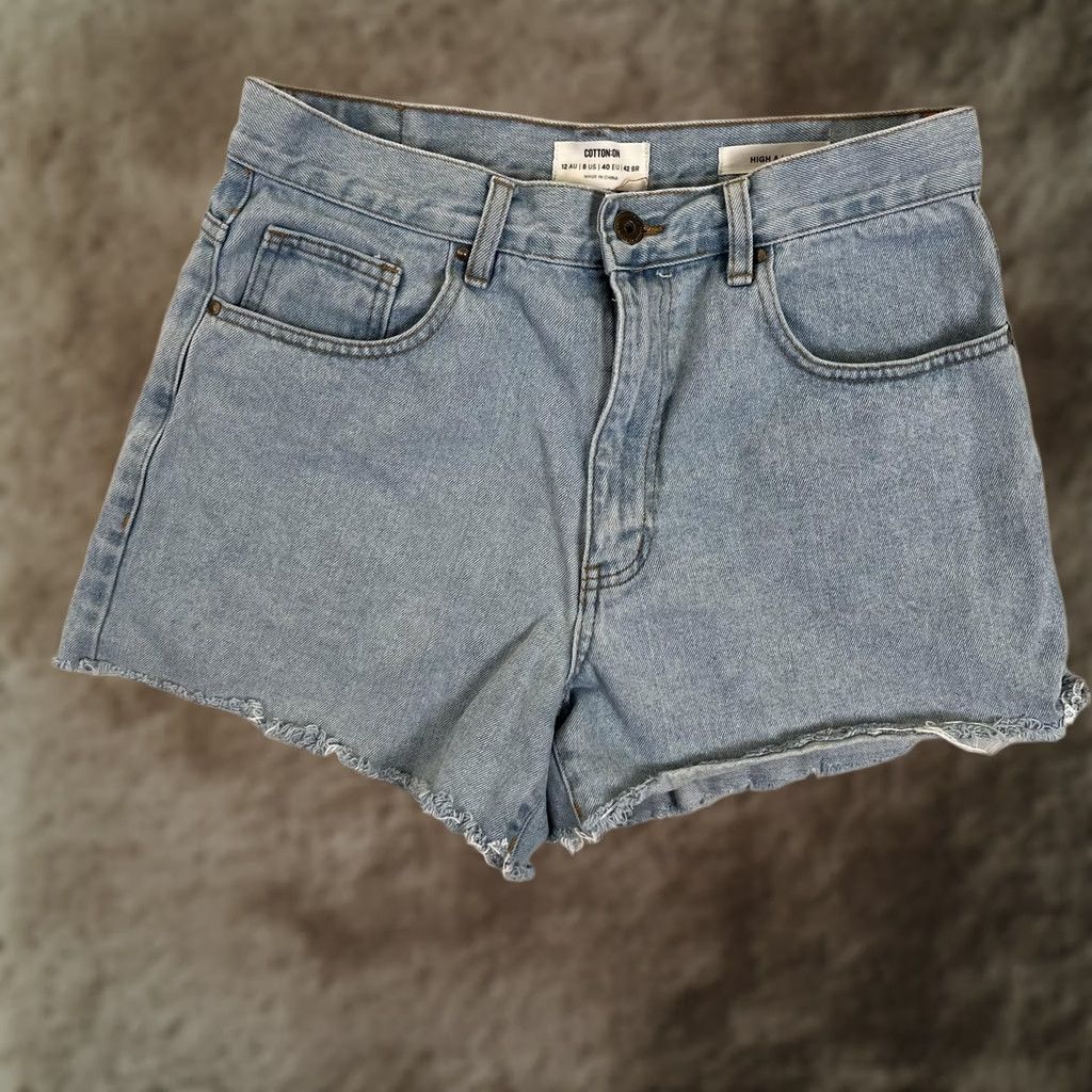 Cotton On Cotton On Shorts Womens 8 Blue High A Line Denim Cutoff Raw Hem Casual Summer Size 30" / US 8 / IT 44 - 1 Thumbnail