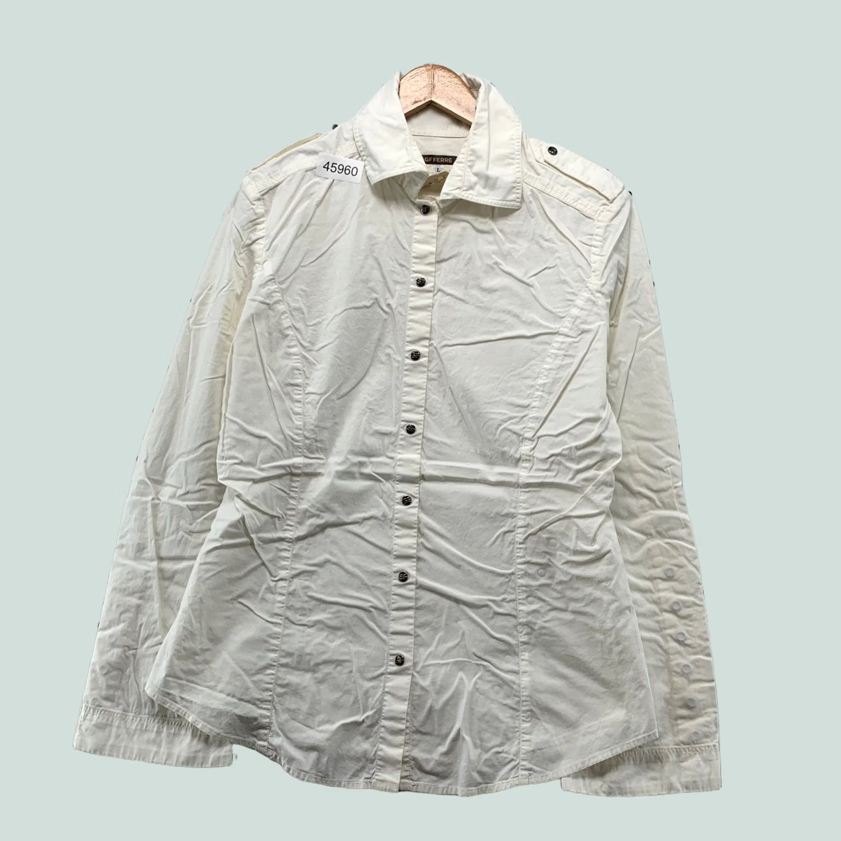 Vintage Gfferre Button Top Womens Large Studded Snap White Long Sleeve Made Italy Shirt Womens L White Studded Button-Up Size L / US 10 / IT 46 - 1 Thumbnail