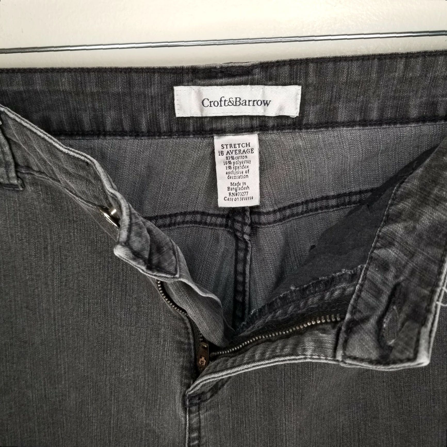 Croft & Barrow VINTAGE? Wait—no. Use actual product: Croft & Barrow Jeans Gray Chino Stretch Jeans 16 Regular Women Straight Stretch Gray 16 Womens with stain note. Size 38" / US 16 / IT 52 - 3 Thumbnail
