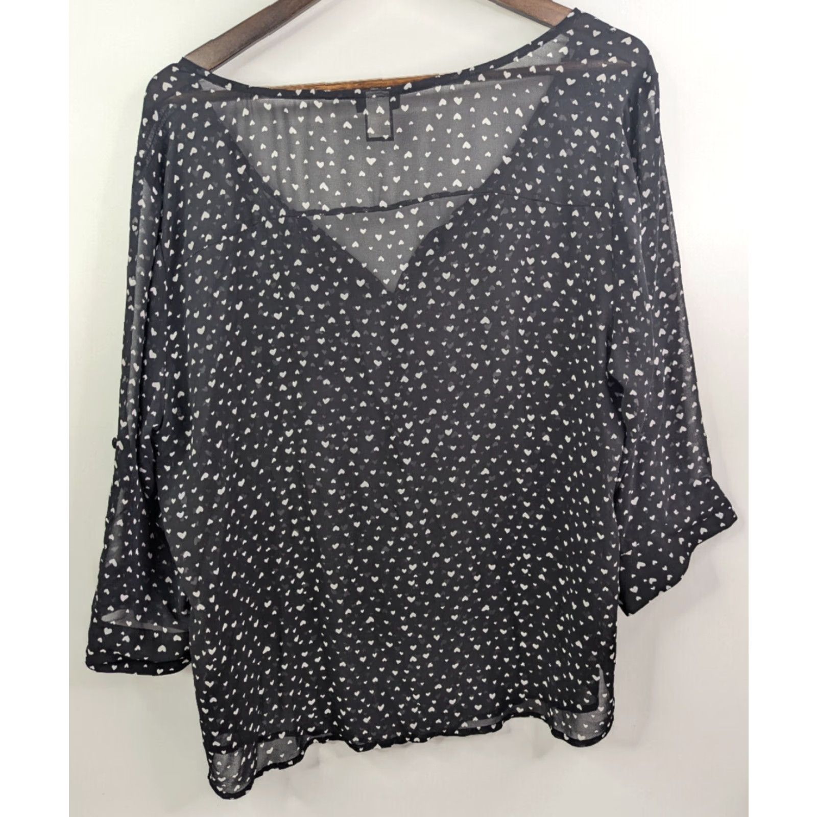 Torrid Torrid Blouse Shirt 1X Women Heart Pattern Sheer Chiffon Henley Black White 3/4 Sleeve Tunic Lightweight Casual Workwear Mens? Size XL / US 12-14 / IT 48-50 - 3 Thumbnail
