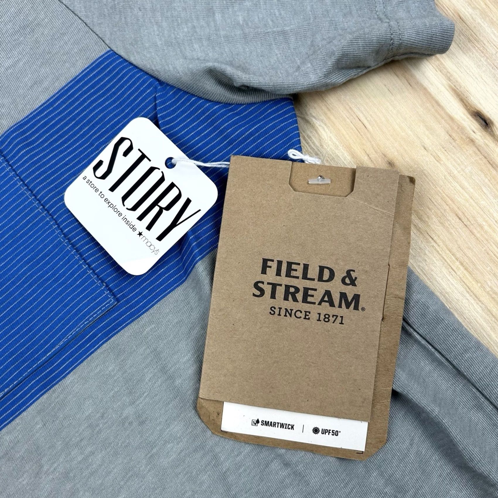 Vintage Field & Stream Deep Runner Short Sleeve Pocket Tee UPF 50 Gray Stripe L Men Size US 33 - 2 Thumbnail
