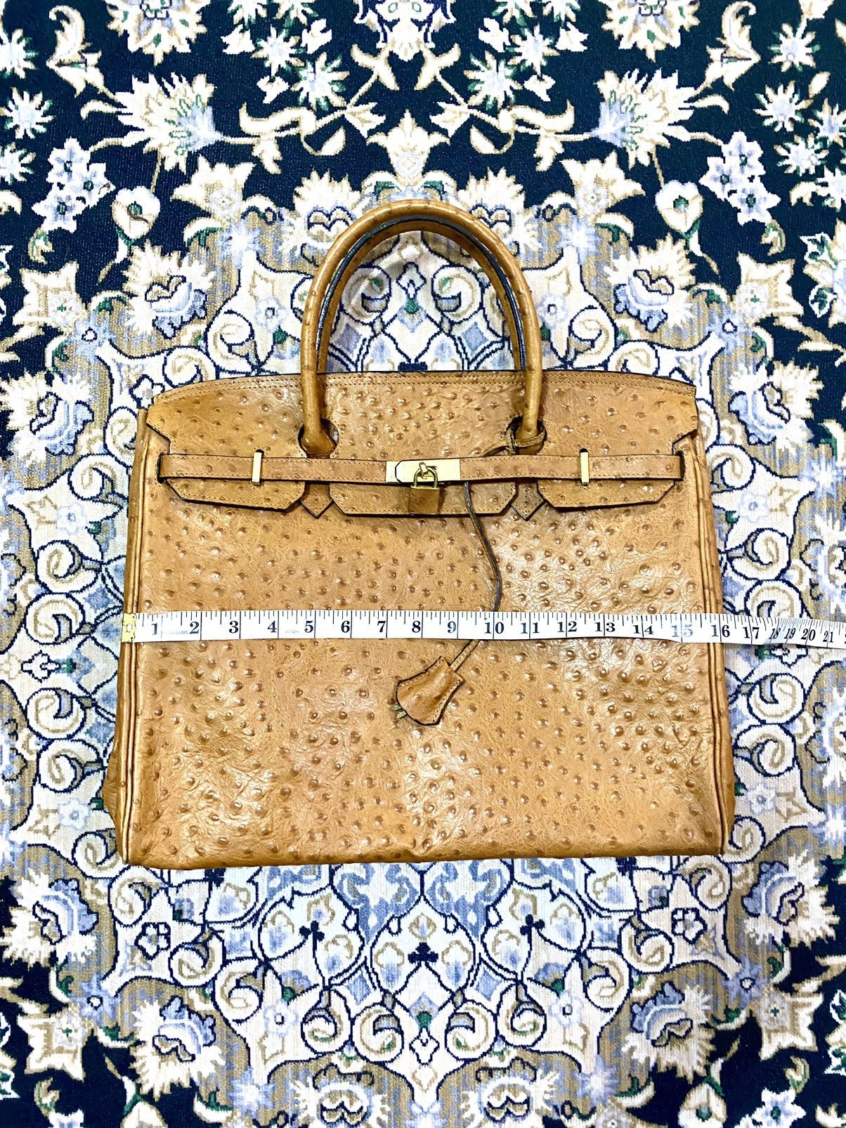 Japanese Brand Rare Ostrich patina Leather Birkin Bag Size ONE SIZE - 12 Thumbnail