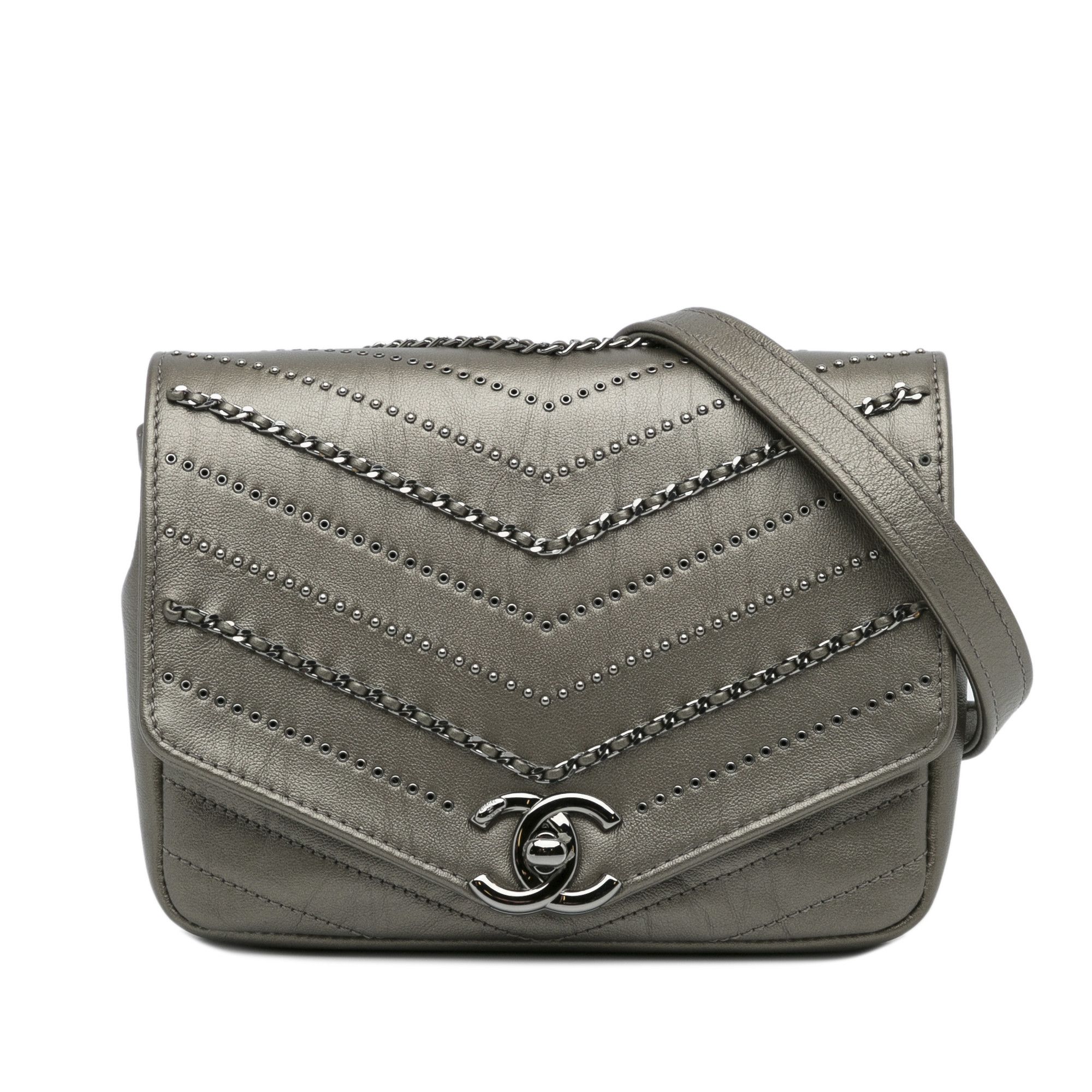 image of Chanel Small Chevron Data Center Envelope Flap Bag in Gold, Women's