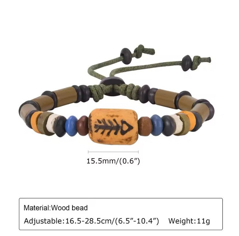Vintage Fish Bone Beads Charm Bracelet Size ONE SIZE - 2 Thumbnail