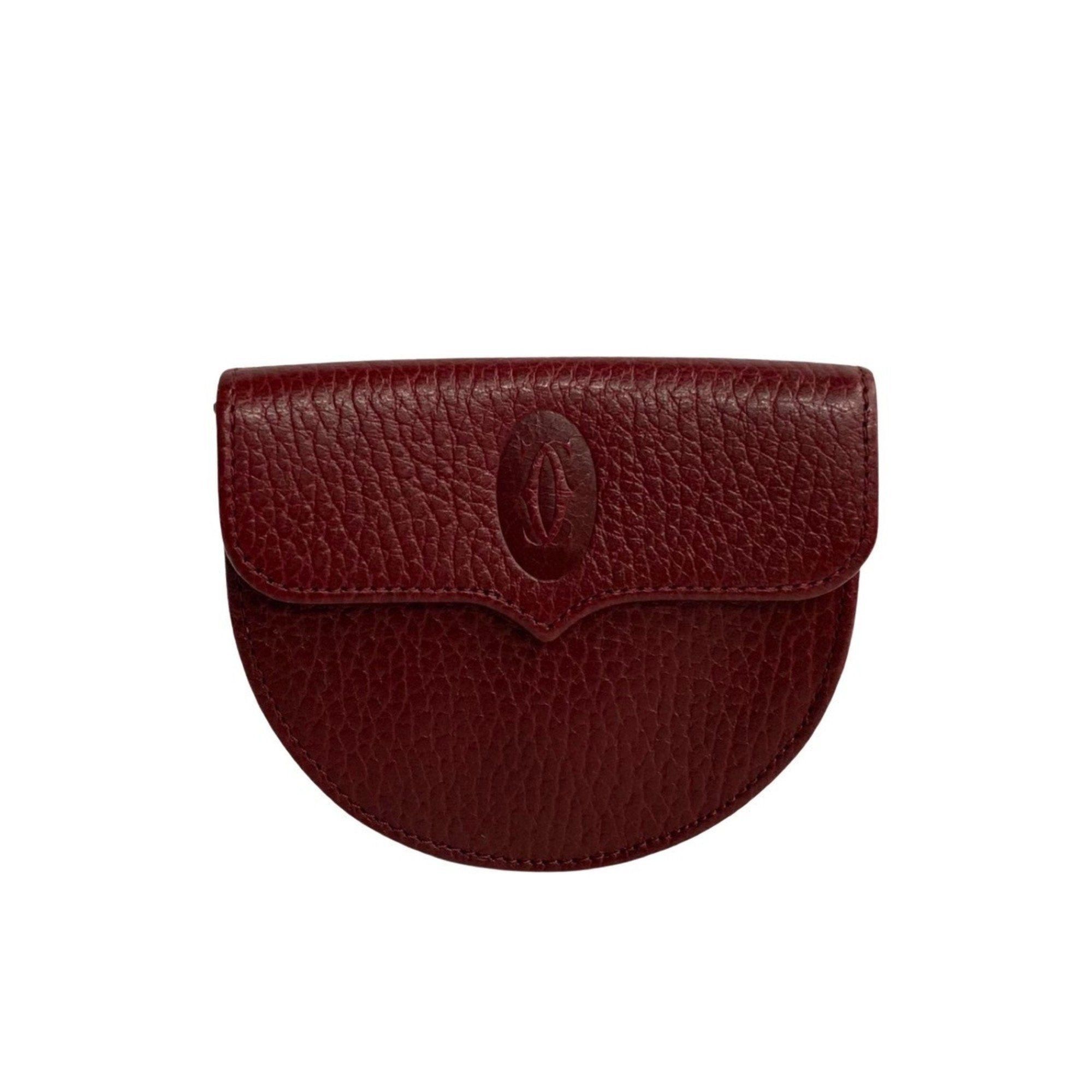 image of Cartier Mastline Leather Wallet/coin Case Coin Purse Wallet Bordeaux 33520 in Red, Women's