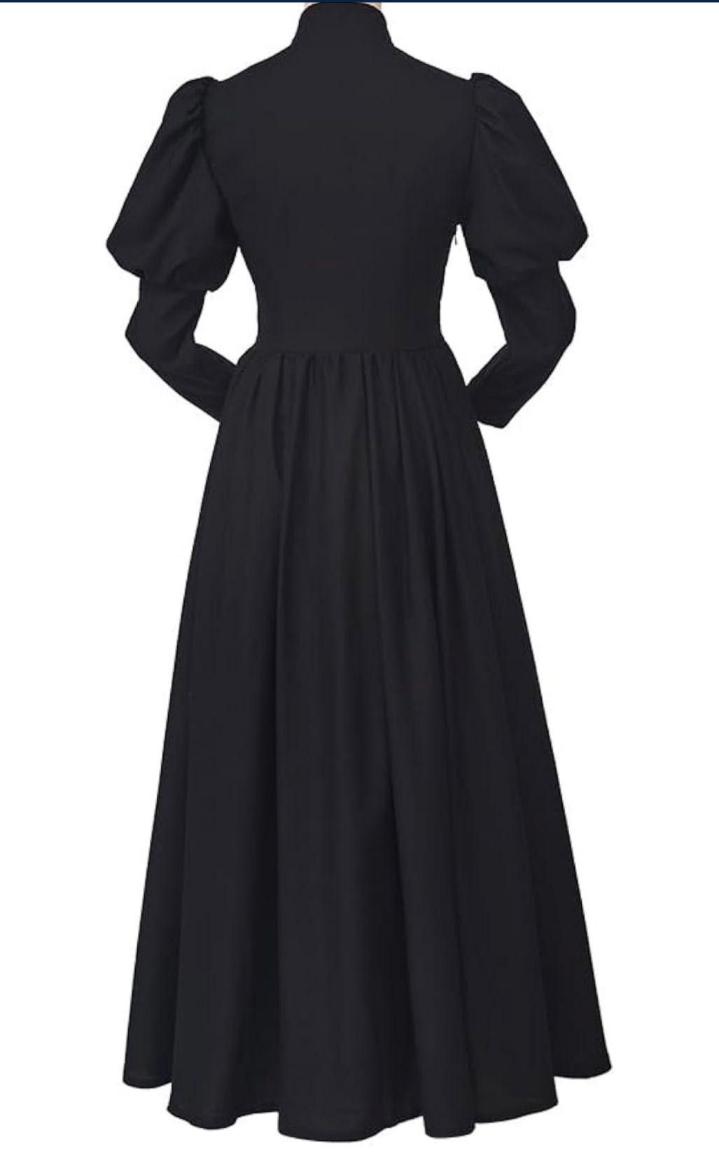 Designer Vintage-Inspired Black Button-Up Long Sleeve Dress Size M / US 6-8 / IT 42-44 - 4 Thumbnail