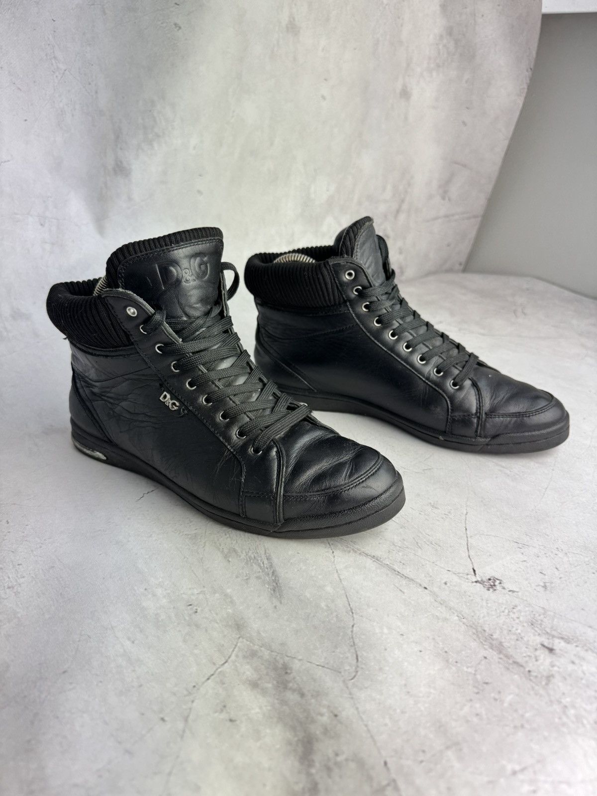Dolce & Gabbana Dolce & Gabbana Mouse High Top Sneakers Black Leather Size US 8.5 / IT 38.5 - 5 Thumbnail