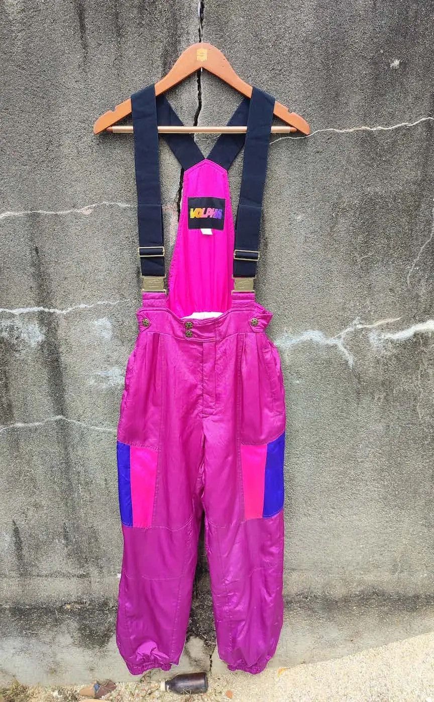 Vintage Volpha Vintage 90s Neon Purple Ski Overalls Retro Snow Pants Size US 31 - 1 Thumbnail