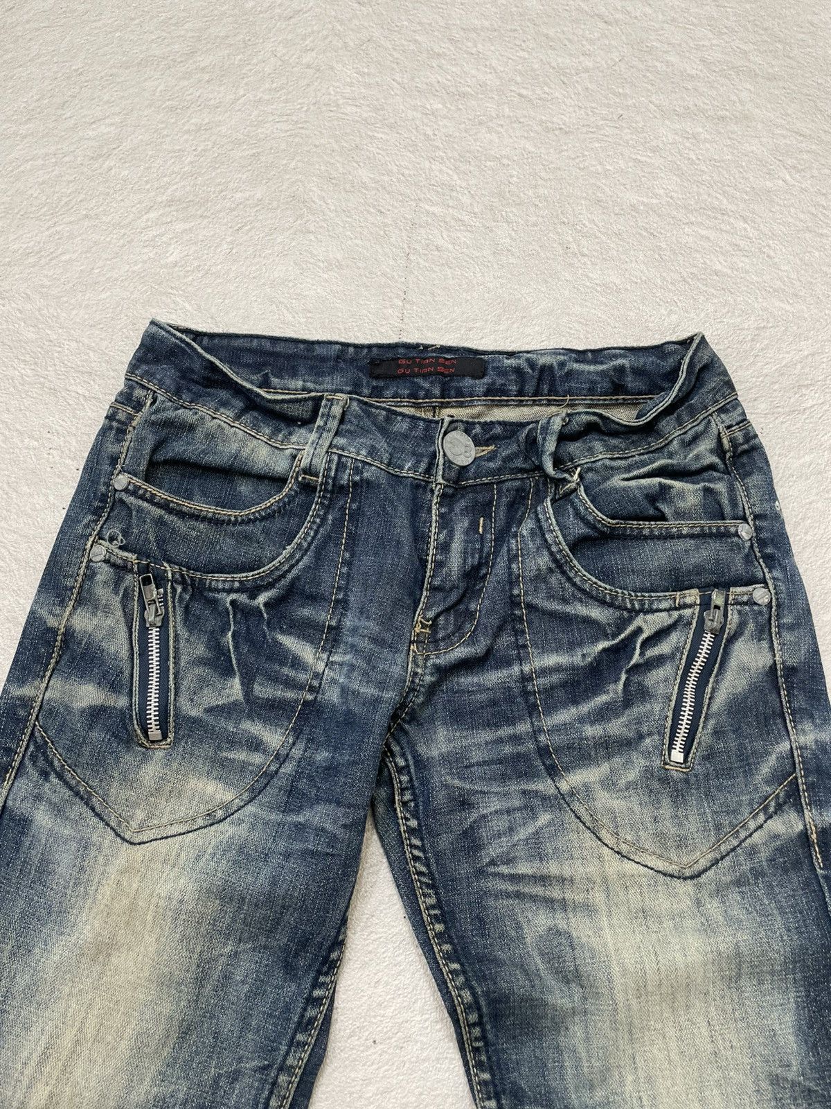 Japanese Brand 2000s Number Nine Denim Embroidered Heavy Fading Jeans Y2K Size US 27 - 4 Thumbnail