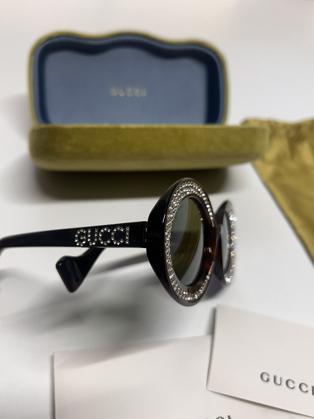 Designer × Gucci × Swarovski Gucci Tortoise Shell Swarovski Diamond Studded Sunglasses Size ONE SIZE - 4 Thumbnail