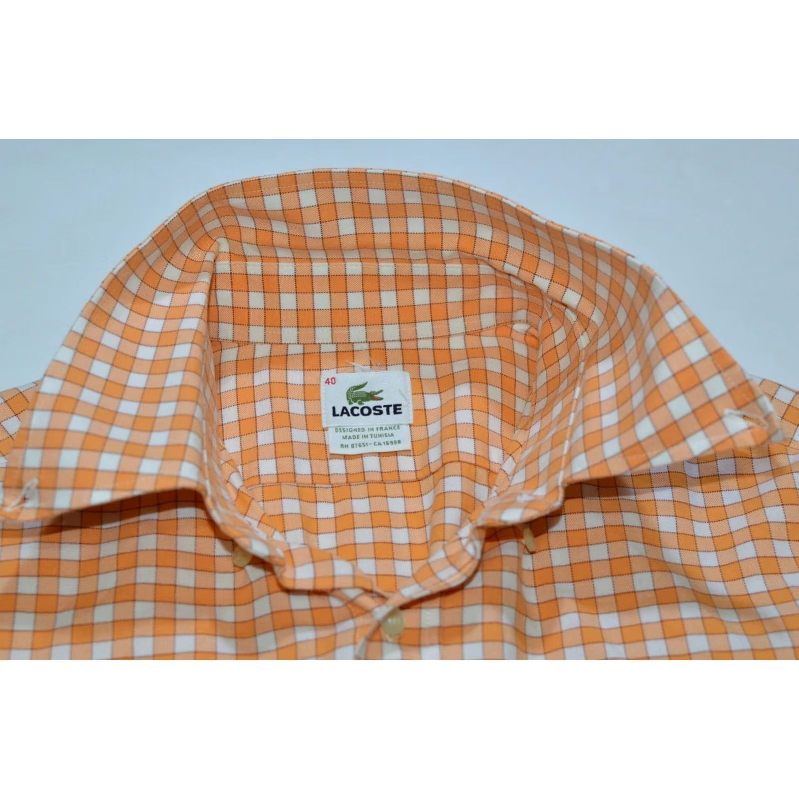 Lacoste Lacoste Men's Checkered Cotton Shirt 40 Button-Up Orange White, Long Sleeve, Regular Size, Vintage No, Made in Tunisia, 100% Cotton, Mens Size US L / EU 52-54 / 3 - 4 Thumbnail