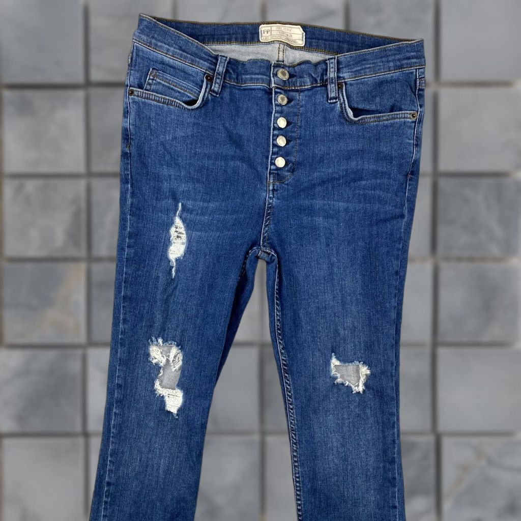 Free People Free People Jeans Womens 29 Blue Button Fly Ankle Fray Distressed Ripped Denim Size 29" - 1 Thumbnail