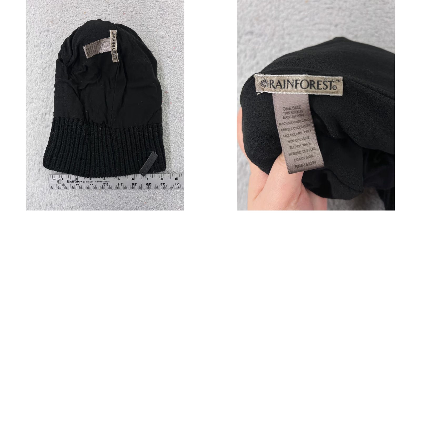 Vintage Rainforest Beanie Toque Adult One Size Gray Black Knit Acrylic Warm Ski Pom Hood/Beanie Size ONE SIZE - 8 Thumbnail