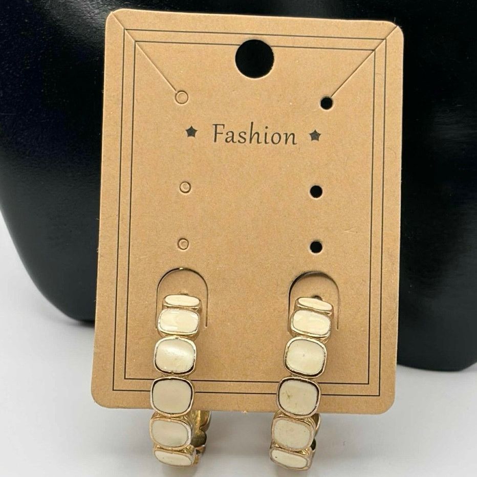 Other Gold & Cream Hoop Earrings Size ONE SIZE - 2 Thumbnail