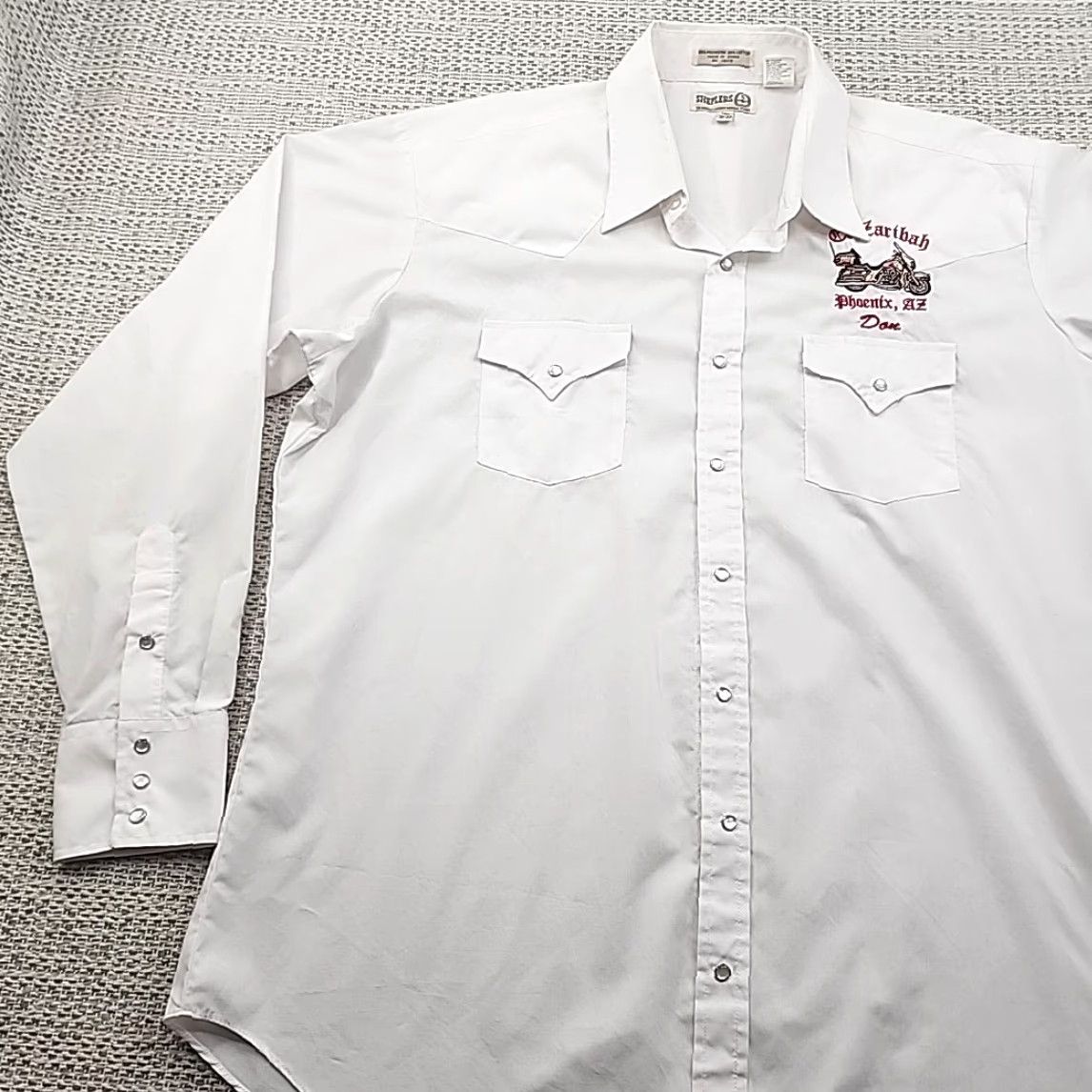 Vintage VINTAGE Sheplers Pearl Snap Shirt Mens 18 37 Tall Western Button-Up Long Sleeve White Cotton Blend 70s 80s 90s Cowboy Mens Size US XXL / EU 58 / 5 - 3 Thumbnail