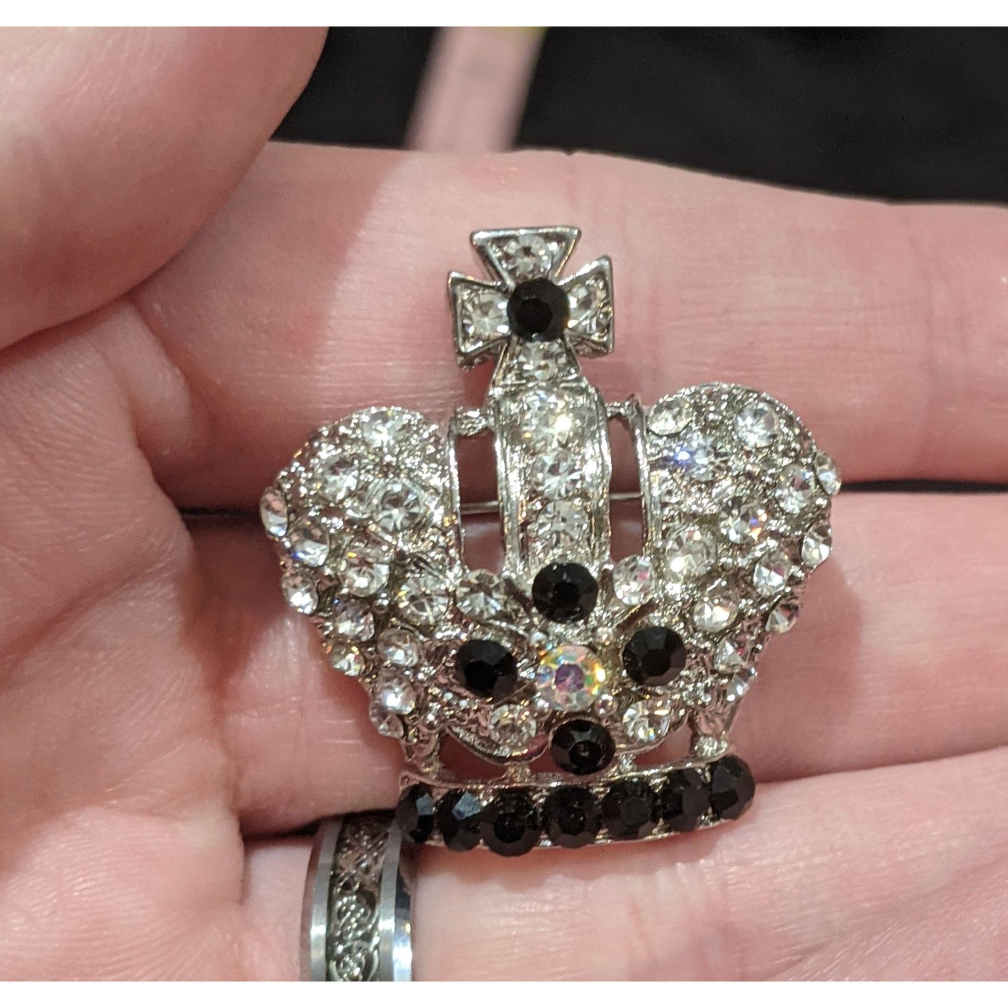 Other Silver And Black Rhinestone Crown Brooch Size ONE SIZE - 4 Thumbnail