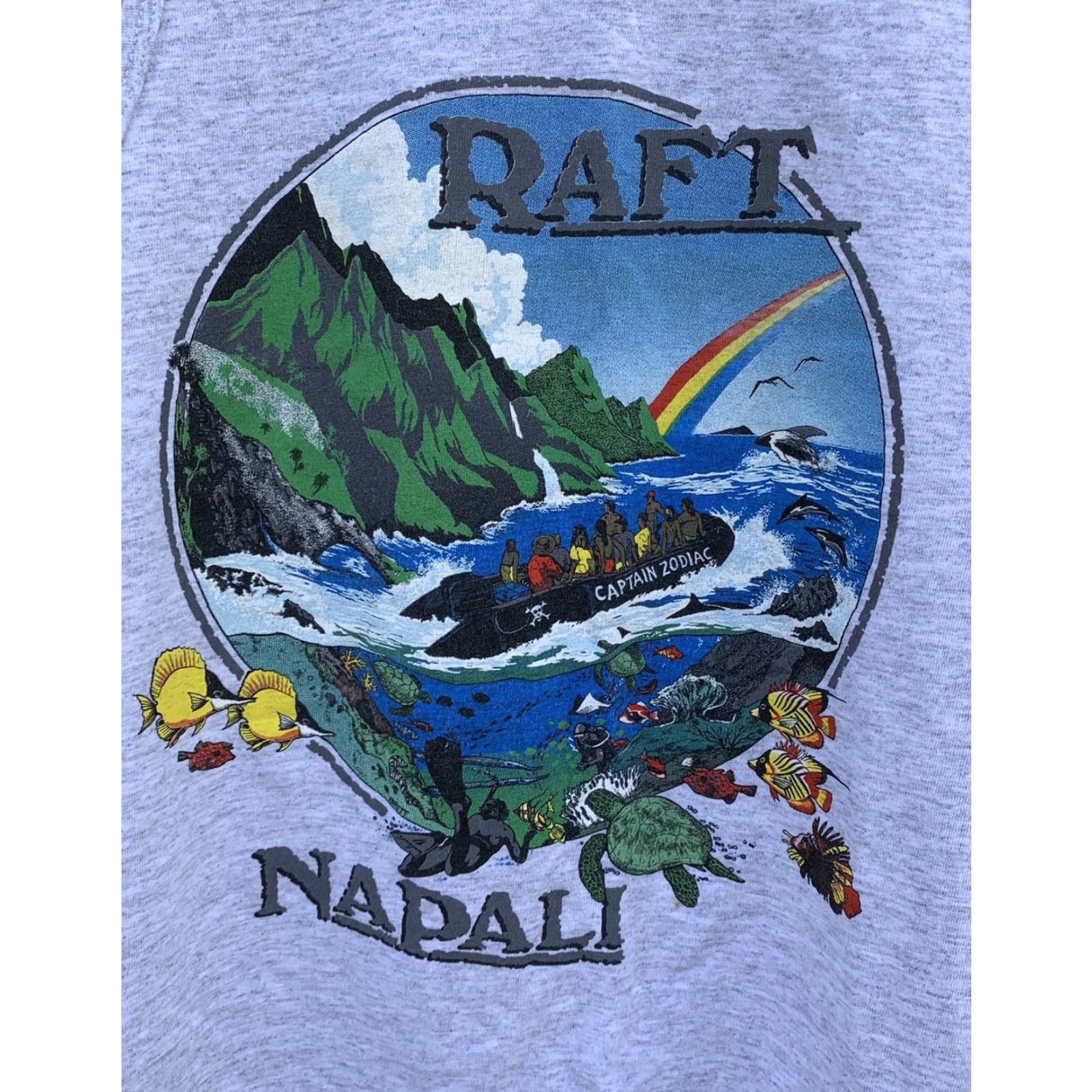 Anvil VINTAGE Anvil Captain Zodiak Napali Coast Kauai Raft Kauai Tank Top Unisex S Gray Cotton Blend Preshrunk Graphic Print T-Shirt USA Made Size US S / EU 44-46 / 1 - 6 Thumbnail