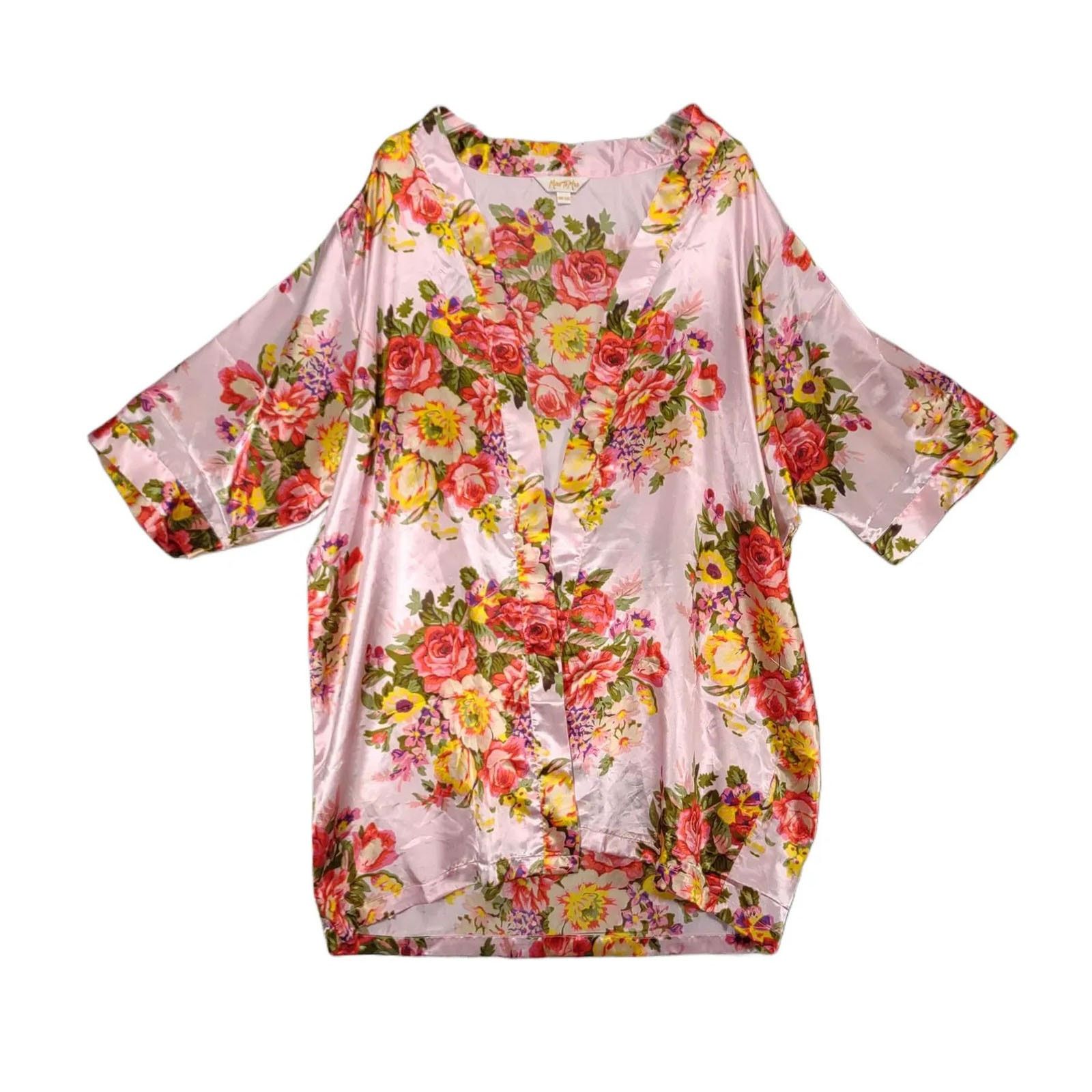 Other Miss to Mrs Pink Satin Floral Rose Bridal Kimono Robe OSFM Size ONE SIZE - 1 Thumbnail