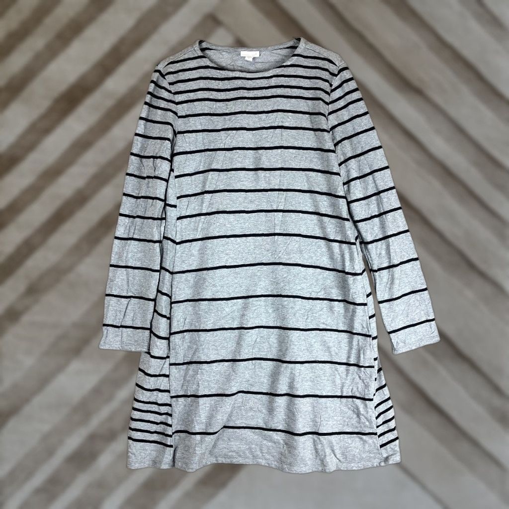 Vintage J Jill Women Dress Gray Black Striped Long Sleeve Tunic Pocket Modal Blend M Knit Sweater Dress Casual Workwear Size M / US 6-8 / IT 42-44 - 1 Thumbnail