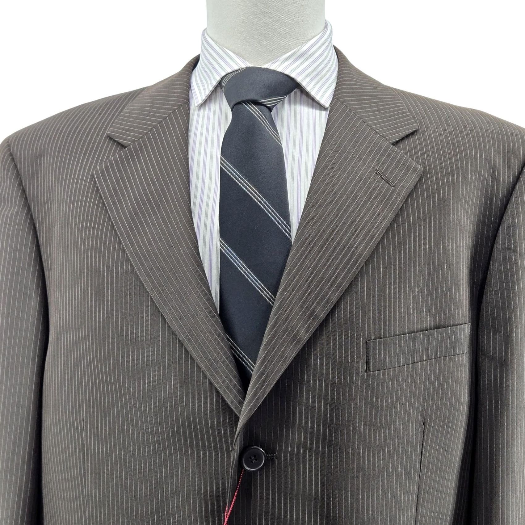 Vintage Carlo Lusso Suit Jacket Mens 48L Brown Striped Polyester Rayon 3 Button Notch Lapel Long 2 Piece Business Formal Jacket Size 48R - 2 Thumbnail