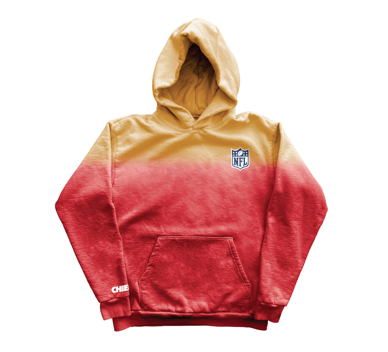 image of Nfl x Warren Lotas Chiefs Go Long Ombre Hoodie in Yellow/Orange Gradient, Men's (Size Small)