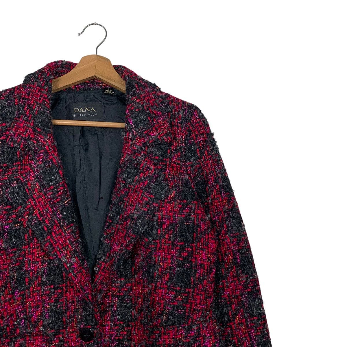 Other DANA BUCHMAN Red Black Checked Tweed Jacket #2737-C123 Size M / US 6-8 / IT 42-44 - 4 Thumbnail